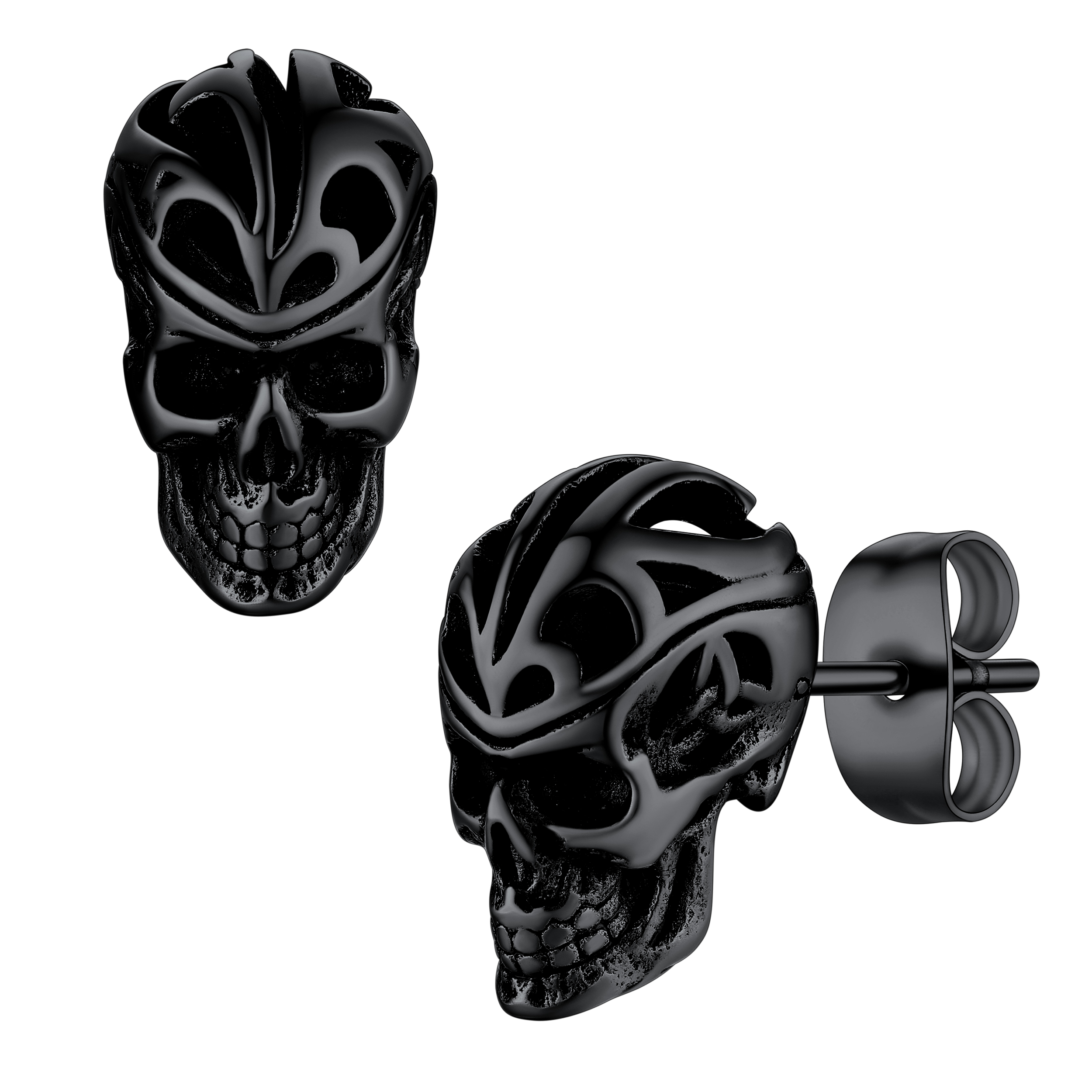 Bestyle Fashion Men Skull Earring Boys Black Skeleton Stud Earrings Gothic Cool Hip Hop Rapper Earrings Punk Halloween Jewelry