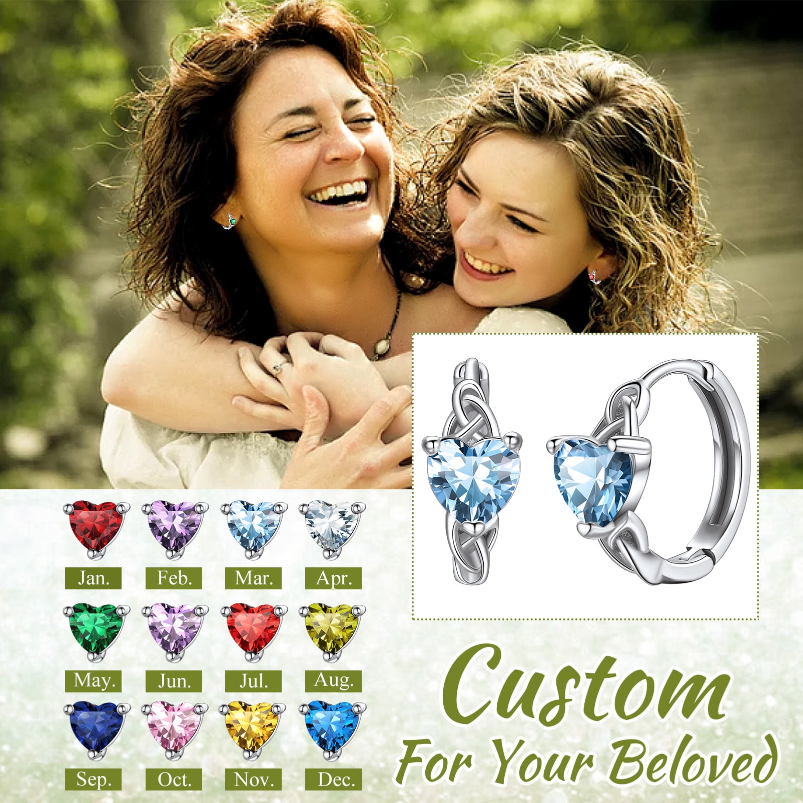 Silvora Birthstone Hoop Earrings Women 925 Sterling Silver Earrings Celtic Knot Cubic Zirconia Birthday Jewelry Gift, May