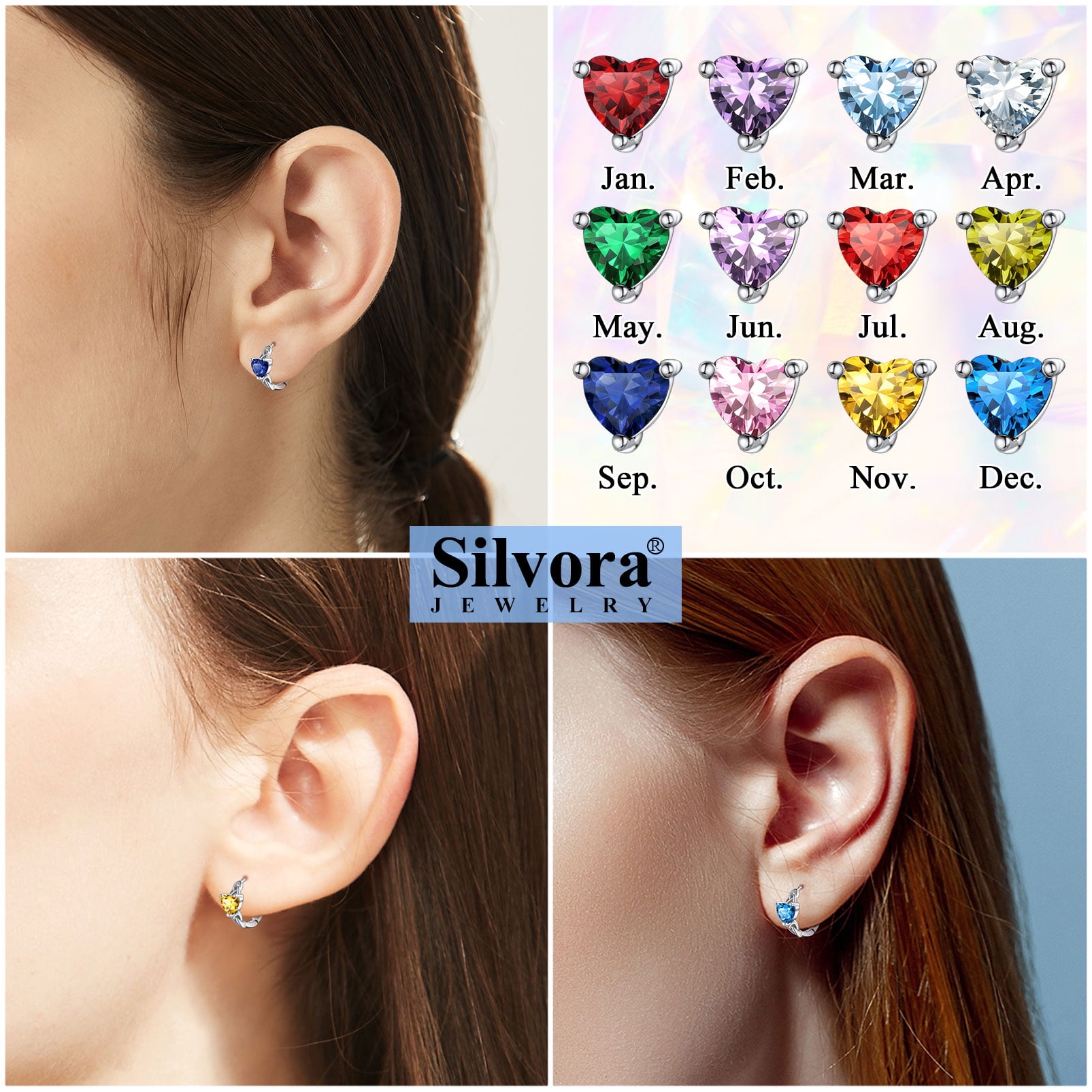 Silvora Birthstone Hoop Earrings Women 925 Sterling Silver Earrings Celtic Knot Cubic Zirconia Birthday Jewelry Gift, May