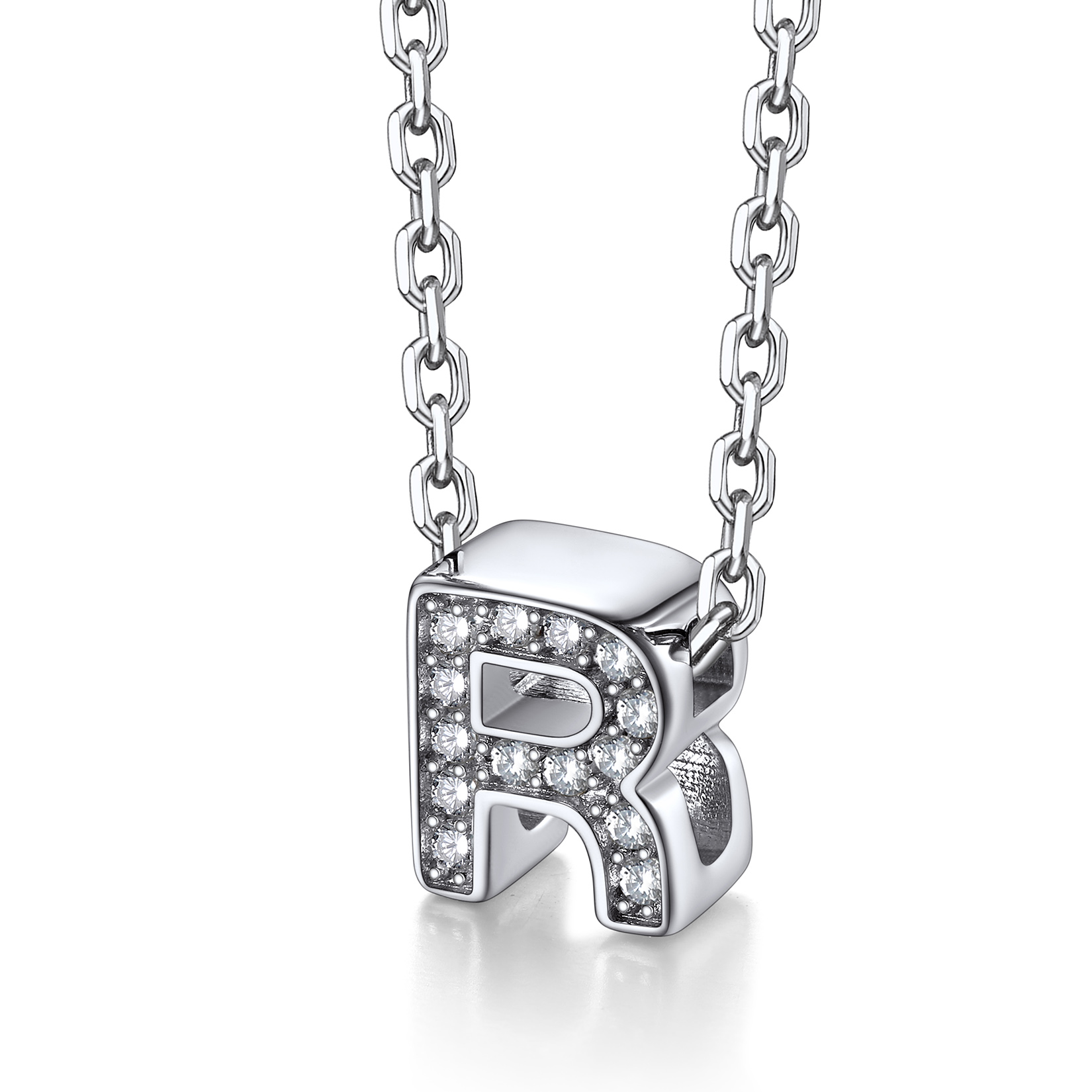 Silvora Women Sterling Silver Initial Necklace with Sparking Cubic Zirconia, Letter A Pendant Necklace for Teen Girls Charm Birthday Jewelry