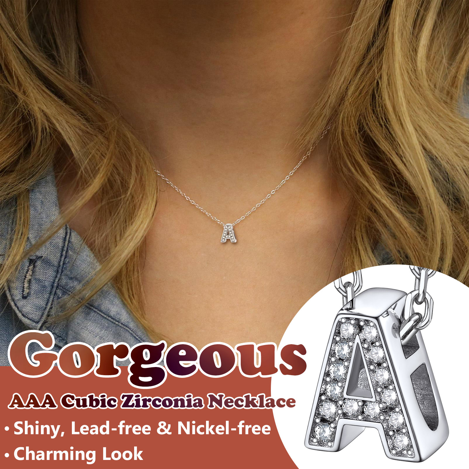 Silvora Women Sterling Silver Initial Necklace with Sparking Cubic Zirconia, Letter A Pendant Necklace for Teen Girls Charm Birthday Jewelry