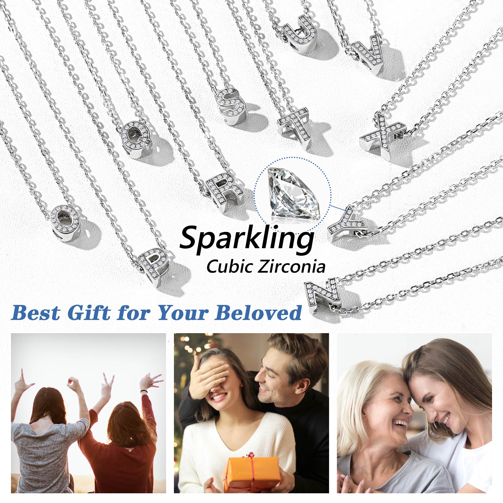 Silvora Women Sterling Silver Initial Necklace with Sparking Cubic Zirconia, Letter A Pendant Necklace for Teen Girls Charm Birthday Jewelry