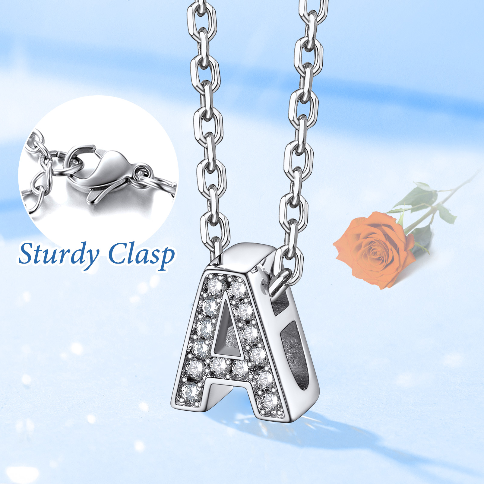 Silvora Women Sterling Silver Initial Necklace with Sparking Cubic Zirconia, Letter A Pendant Necklace for Teen Girls Charm Birthday Jewelry