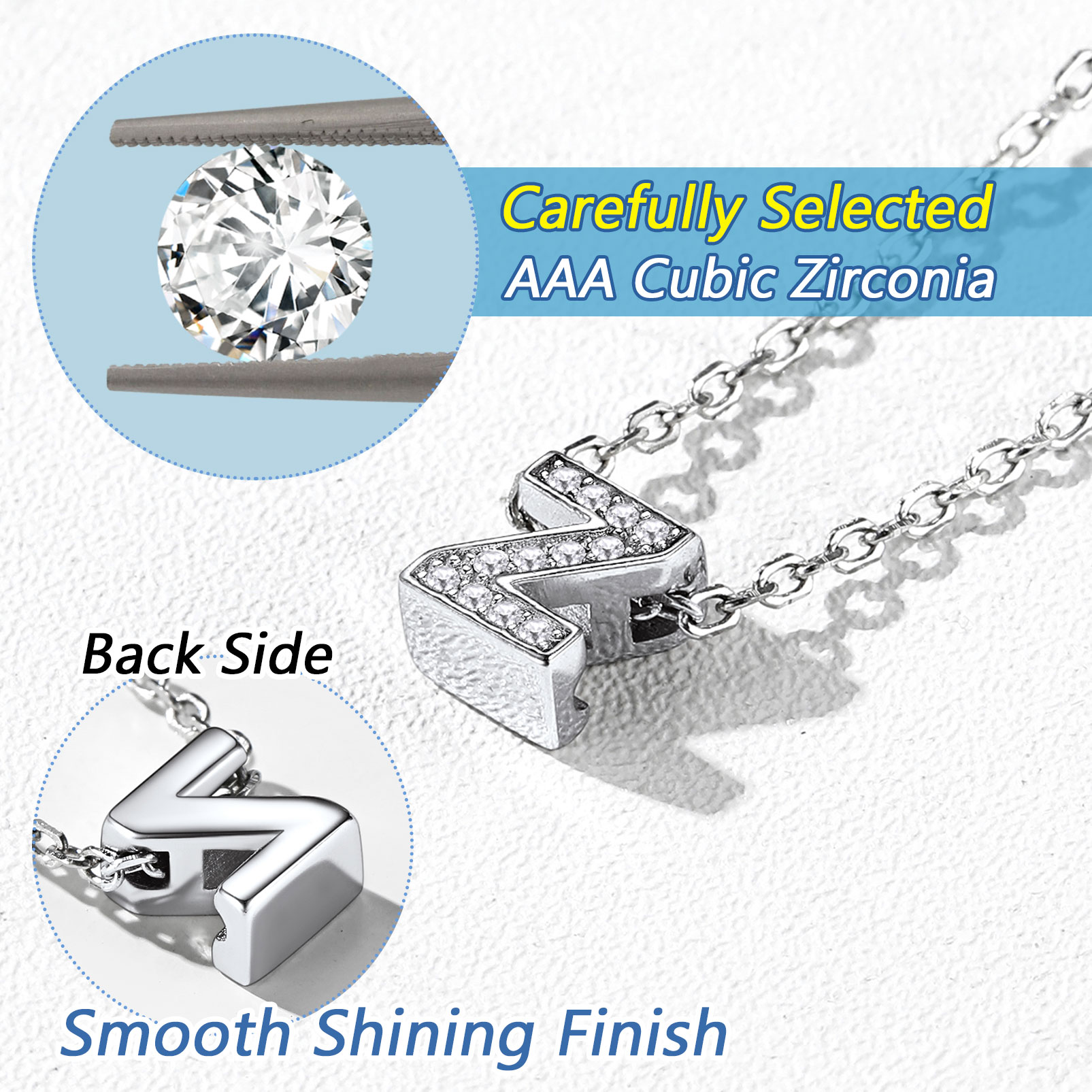 Silvora Women Sterling Silver Initial Necklace with Sparking Cubic Zirconia, Letter A Pendant Necklace for Teen Girls Charm Birthday Jewelry