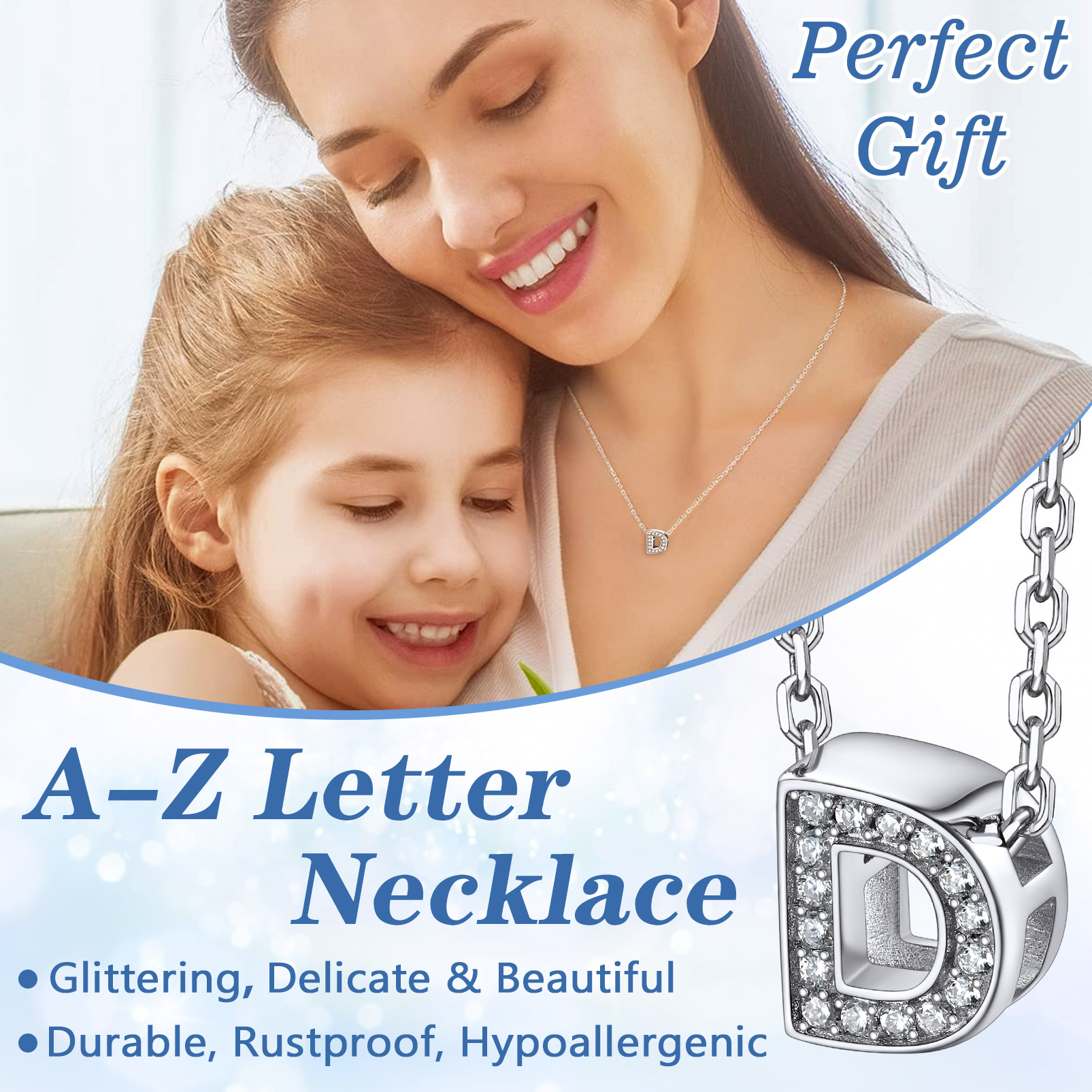 Silvora Women Sterling Silver Initial Necklace with Sparking Cubic Zirconia, Letter A Pendant Necklace for Teen Girls Charm Birthday Jewelry