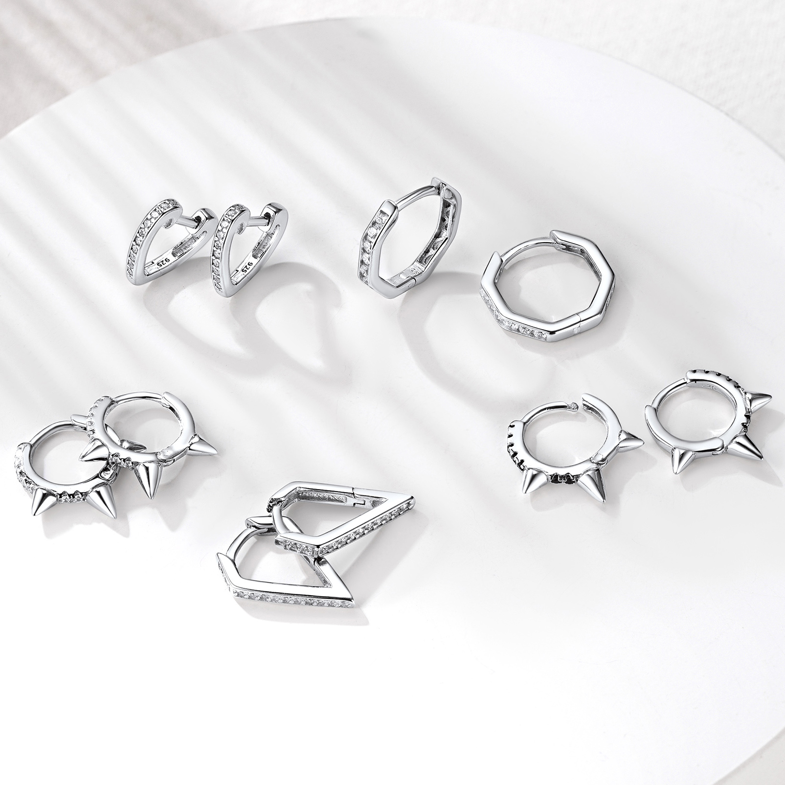 Silvora Shiny Sterling Silver Heart Earrings with Cubic Zirconia Women Sleeping Hoop Earrings for Teen Hypoallergenic Ear Jewelry