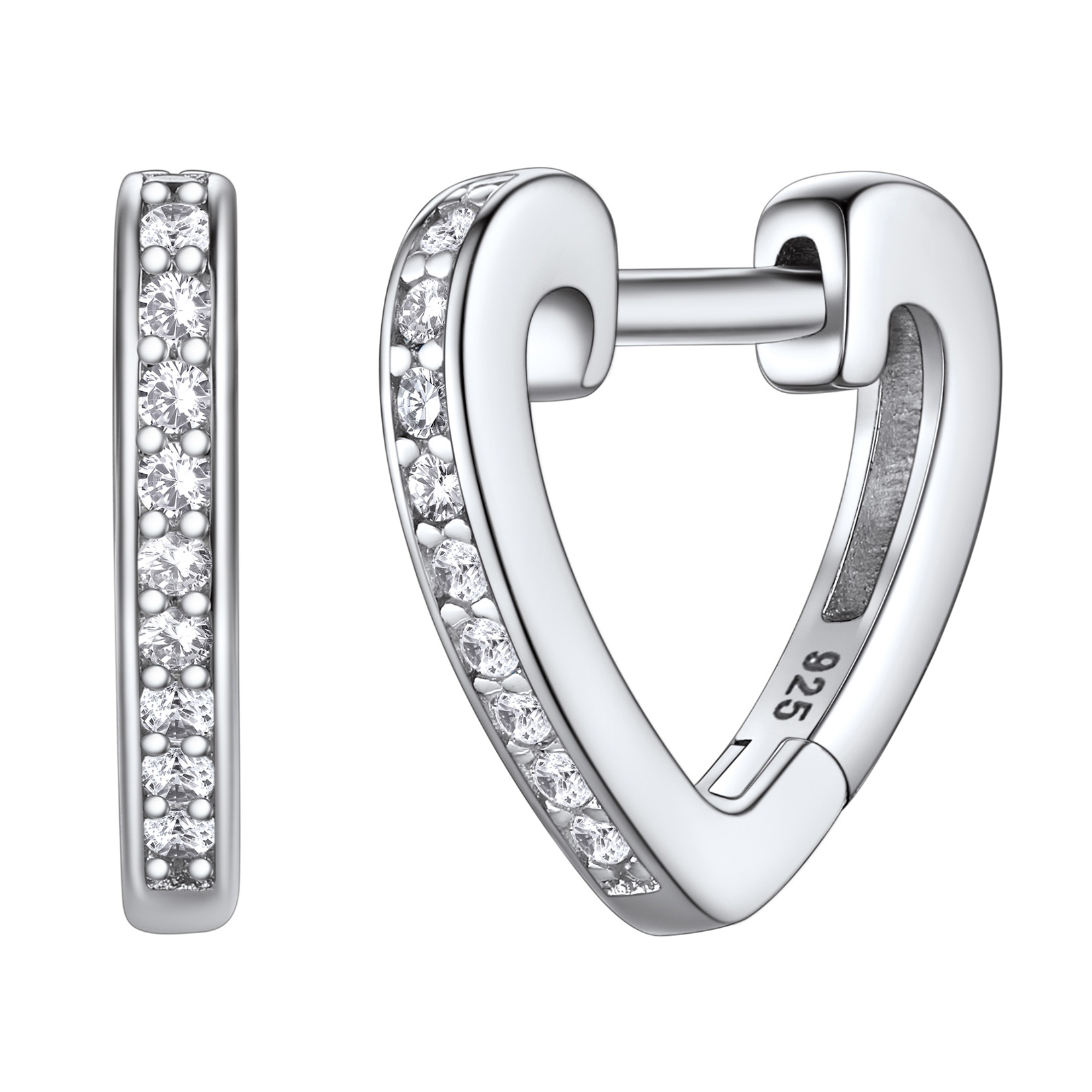 Silvora Shiny Sterling Silver Heart Earrings with Cubic Zirconia Women Sleeping Hoop Earrings for Teen Hypoallergenic Ear Jewelry