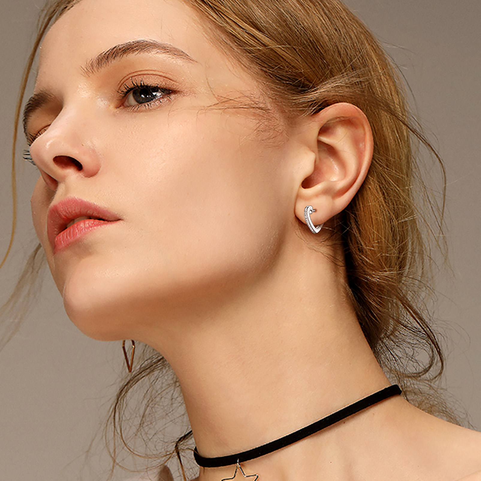 Silvora Shiny Sterling Silver Heart Earrings with Cubic Zirconia Women Sleeping Hoop Earrings for Teen Hypoallergenic Ear Jewelry