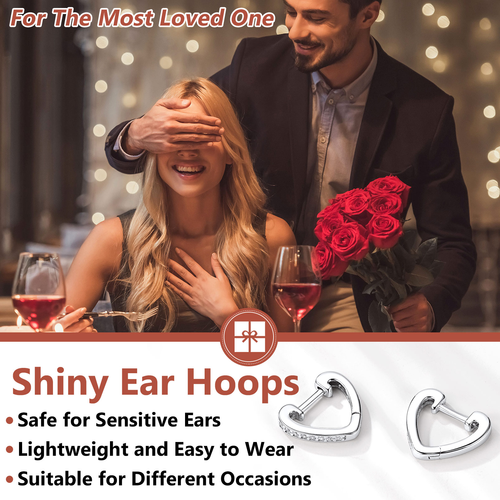 Silvora Shiny Sterling Silver Heart Earrings with Cubic Zirconia Women Sleeping Hoop Earrings for Teen Hypoallergenic Ear Jewelry