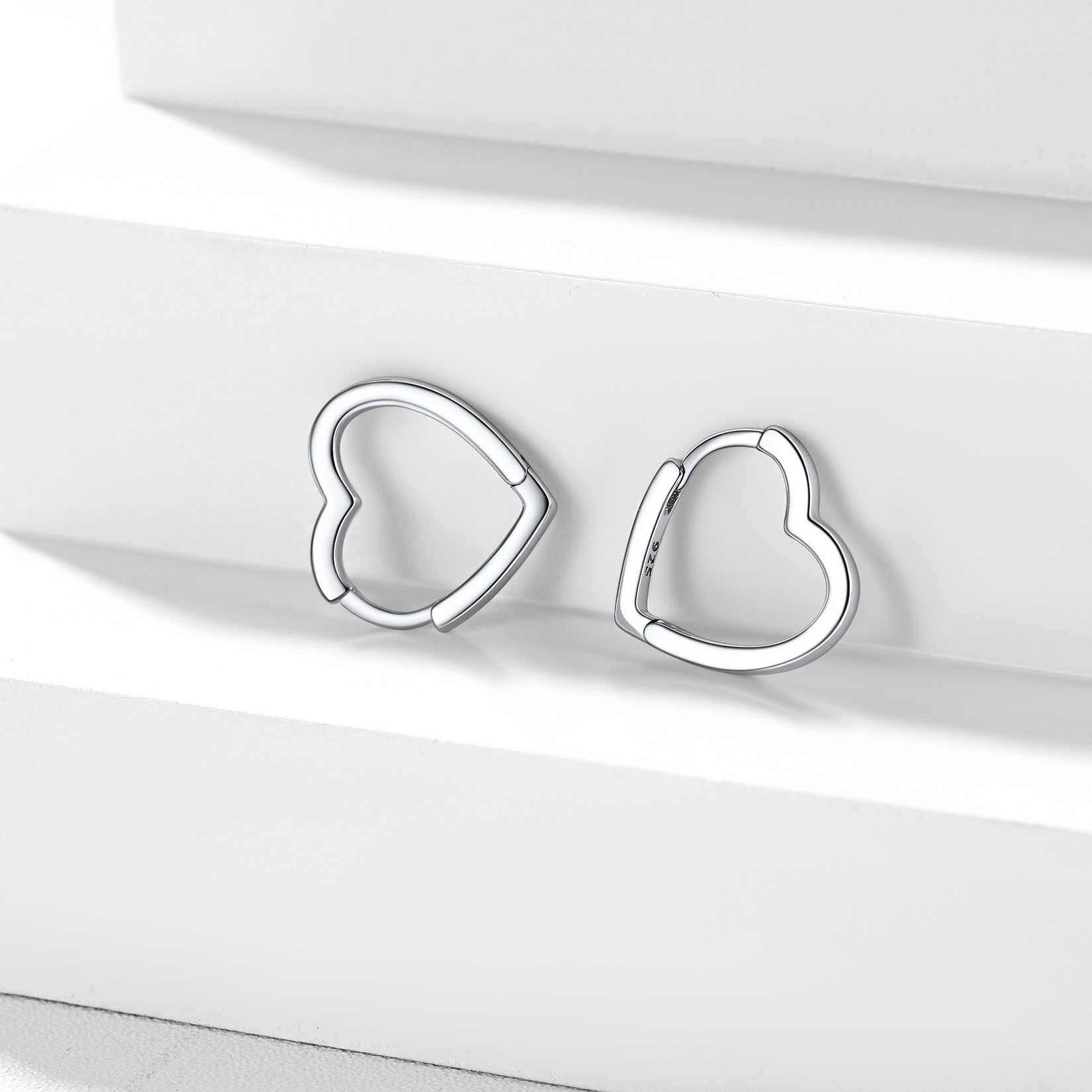 Silvora Shiny Sterling Silver Heart Earrings with Cubic Zirconia Women Sleeping Hoop Earrings for Teen Hypoallergenic Ear Jewelry