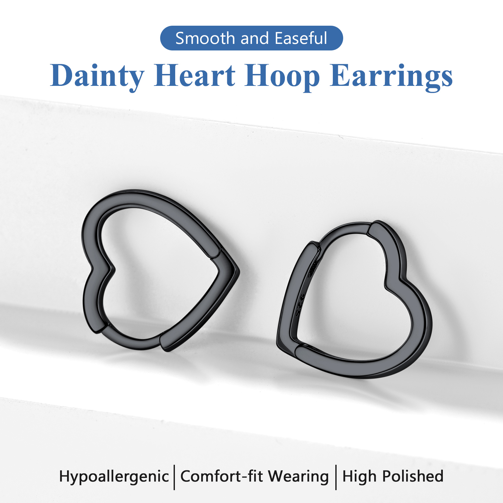 Silvora Shiny Sterling Silver Heart Earrings with Cubic Zirconia Women Sleeping Hoop Earrings for Teen Hypoallergenic Ear Jewelry
