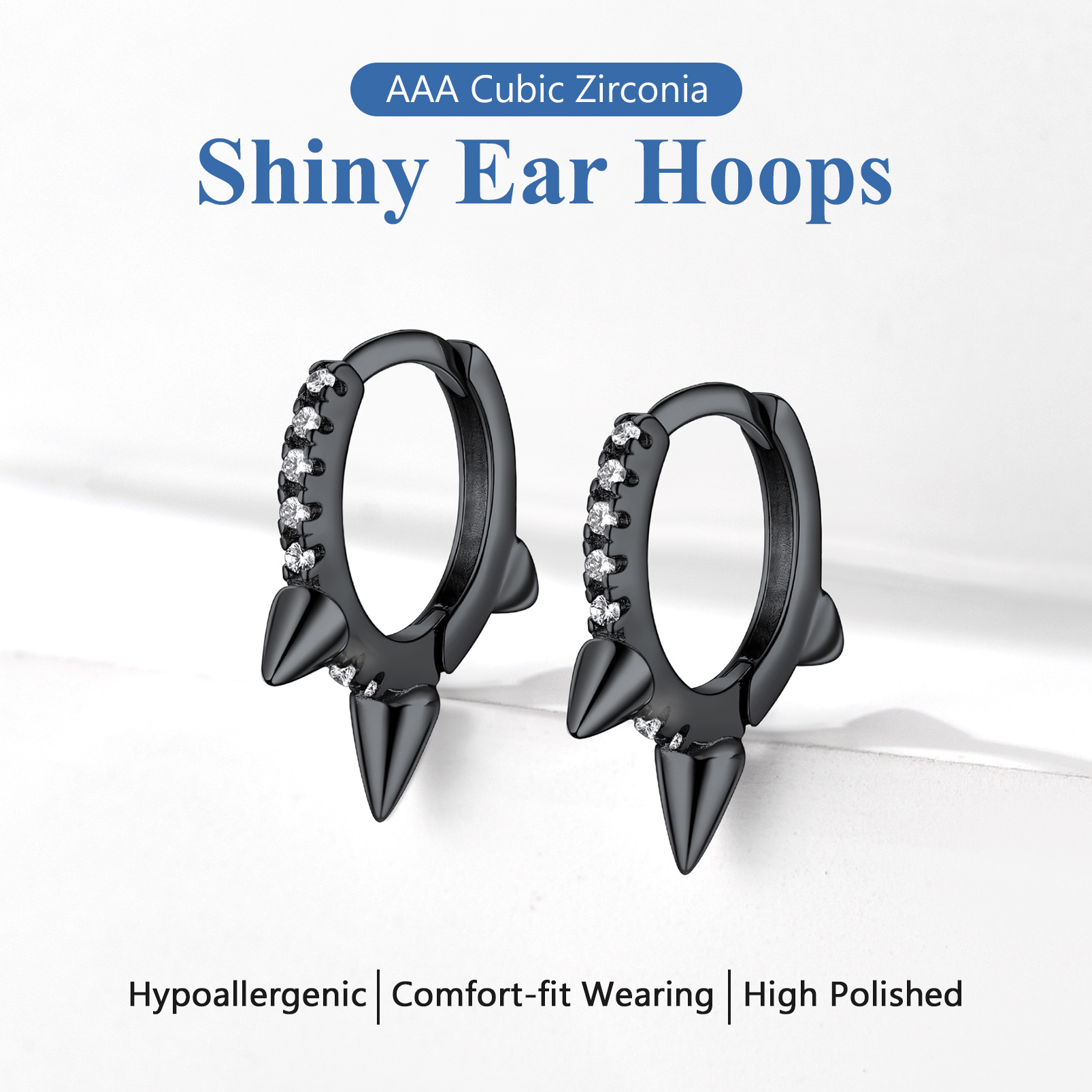 Silvora Shiny Sterling Silver Heart Earrings with Cubic Zirconia Women Sleeping Hoop Earrings for Teen Hypoallergenic Ear Jewelry