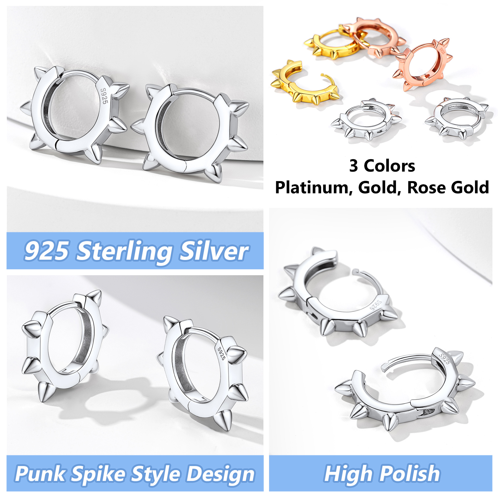 Silvora Unisex Cool Rivet Earrings Small Huggie Hoop Earrings S925 Sterling Silver Jewelry Punk Gothic Birthday Gift for Women Men