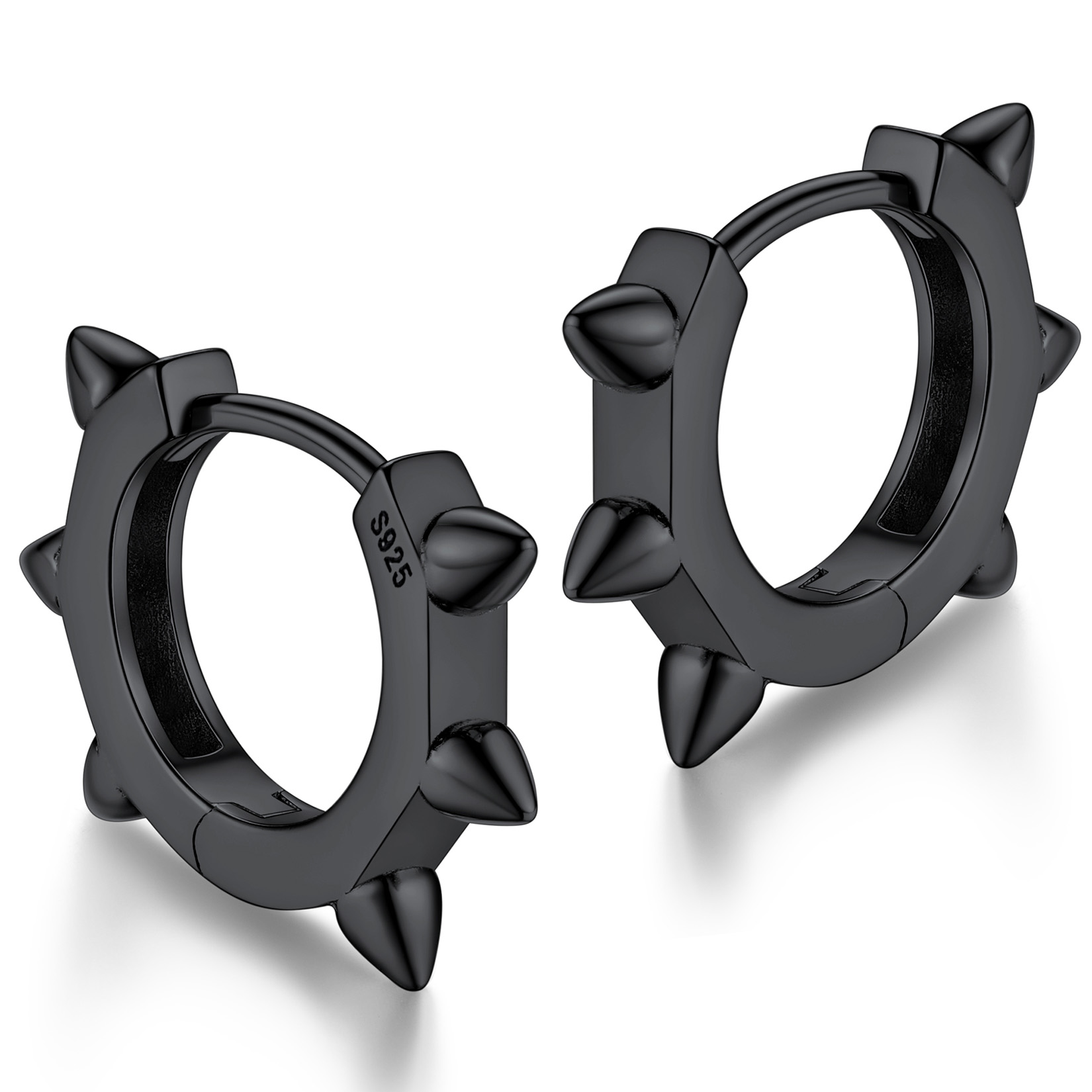 Silvora Unisex Cool Rivet Earrings Small Huggie Hoop Earrings S925 Sterling Silver Jewelry Punk Gothic Birthday Gift for Women Men