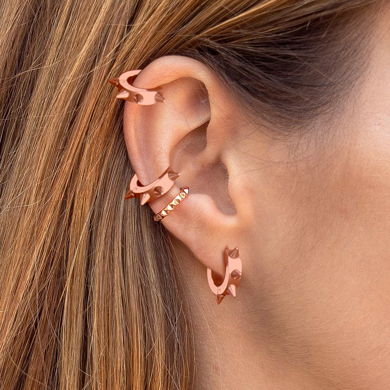 Silvora Unisex Cool Rivet Earrings Small Huggie Hoop Earrings S925 Sterling Silver Jewelry Punk Gothic Birthday Gift for Women Men