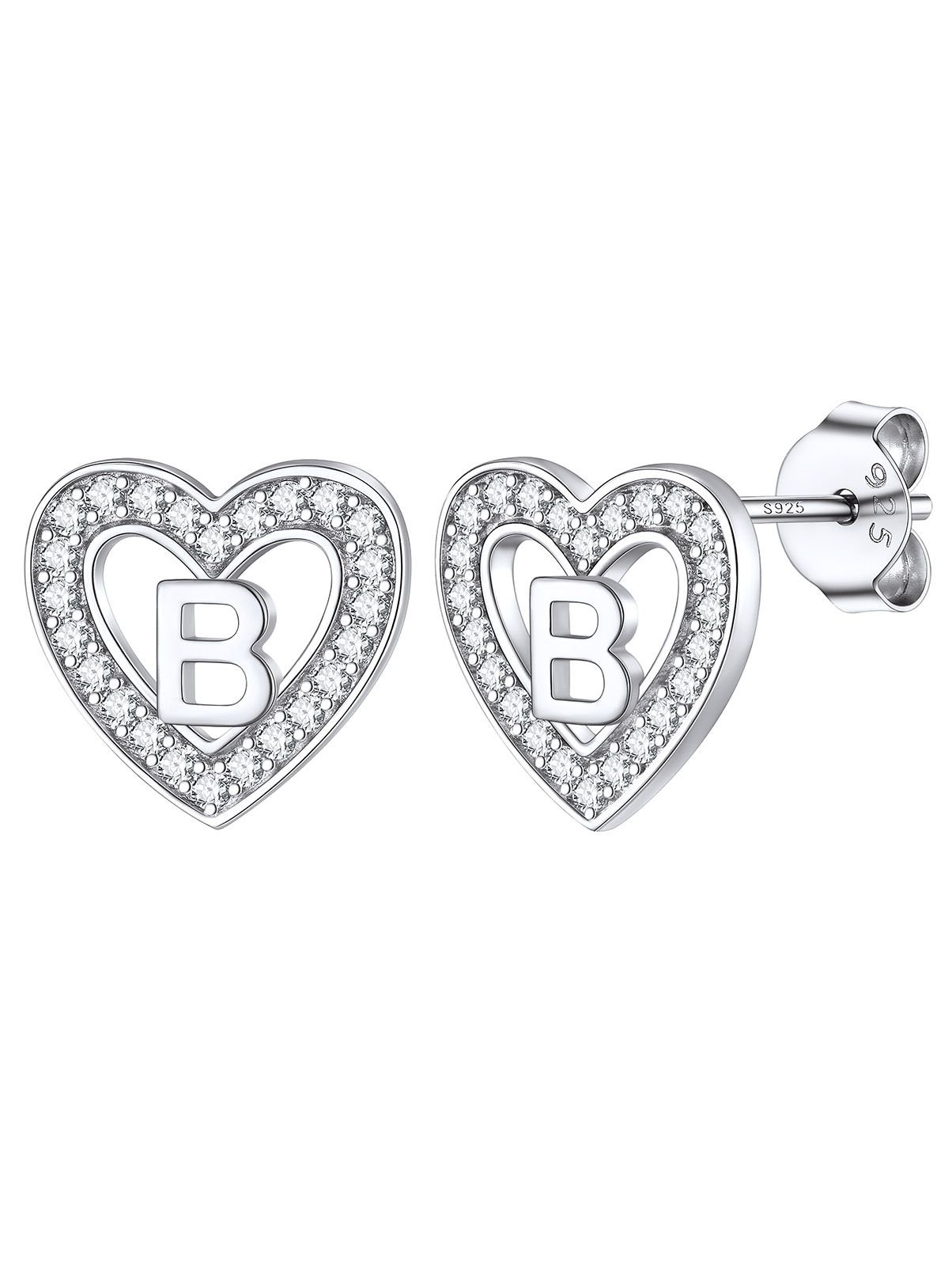 Silvora Initial Heart Stud Earrings for Women Girls Letter A Sterling Silver Earrings with Shiny Cubic Zirconia Birthday Christmas Gift