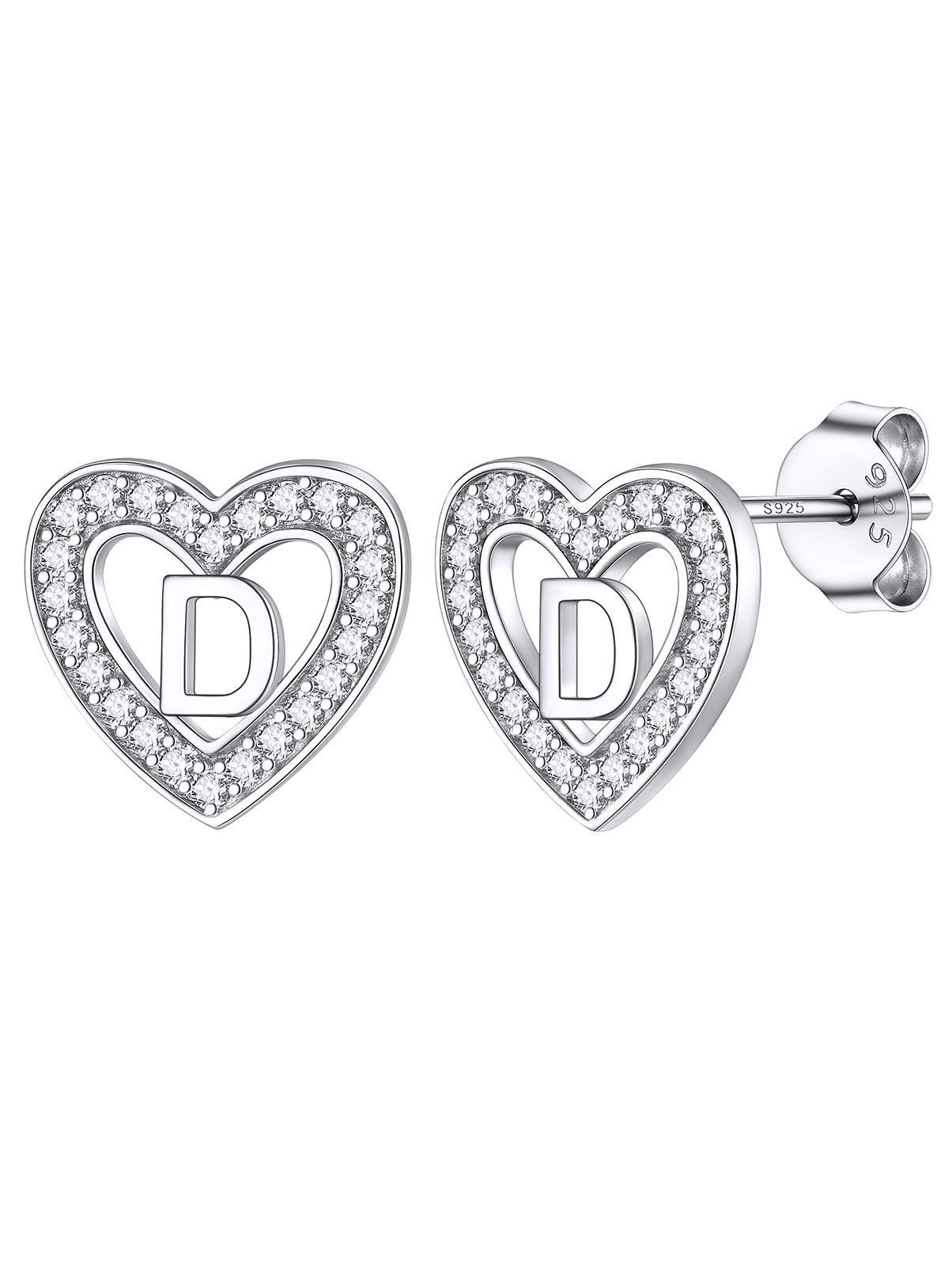 Silvora Initial Heart Stud Earrings for Women Girls Letter A Sterling Silver Earrings with Shiny Cubic Zirconia Birthday Christmas Gift