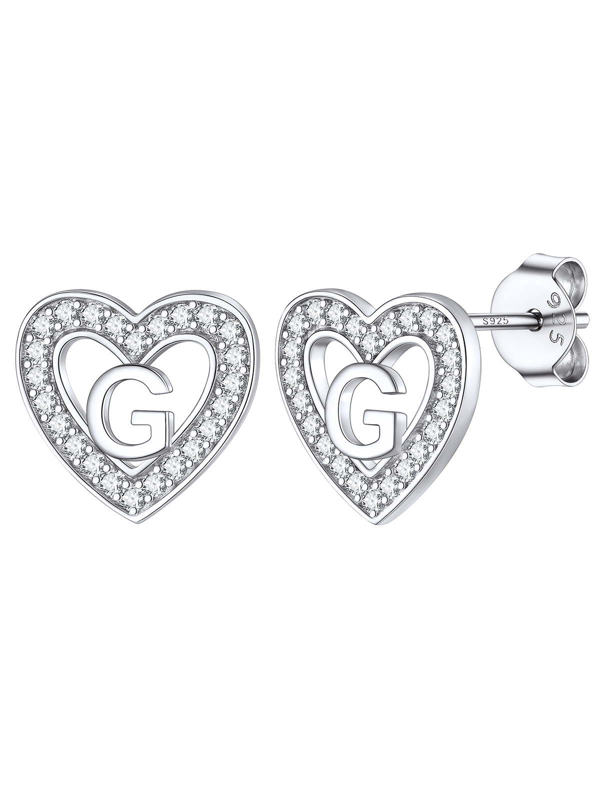 Silvora Initial Heart Stud Earrings for Women Girls Letter A Sterling Silver Earrings with Shiny Cubic Zirconia Birthday Christmas Gift