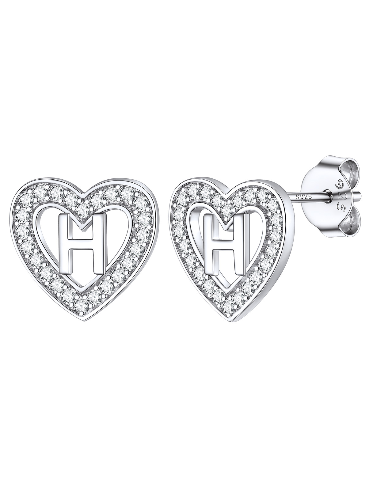Silvora Initial Heart Stud Earrings for Women Girls Letter A Sterling Silver Earrings with Shiny Cubic Zirconia Birthday Christmas Gift