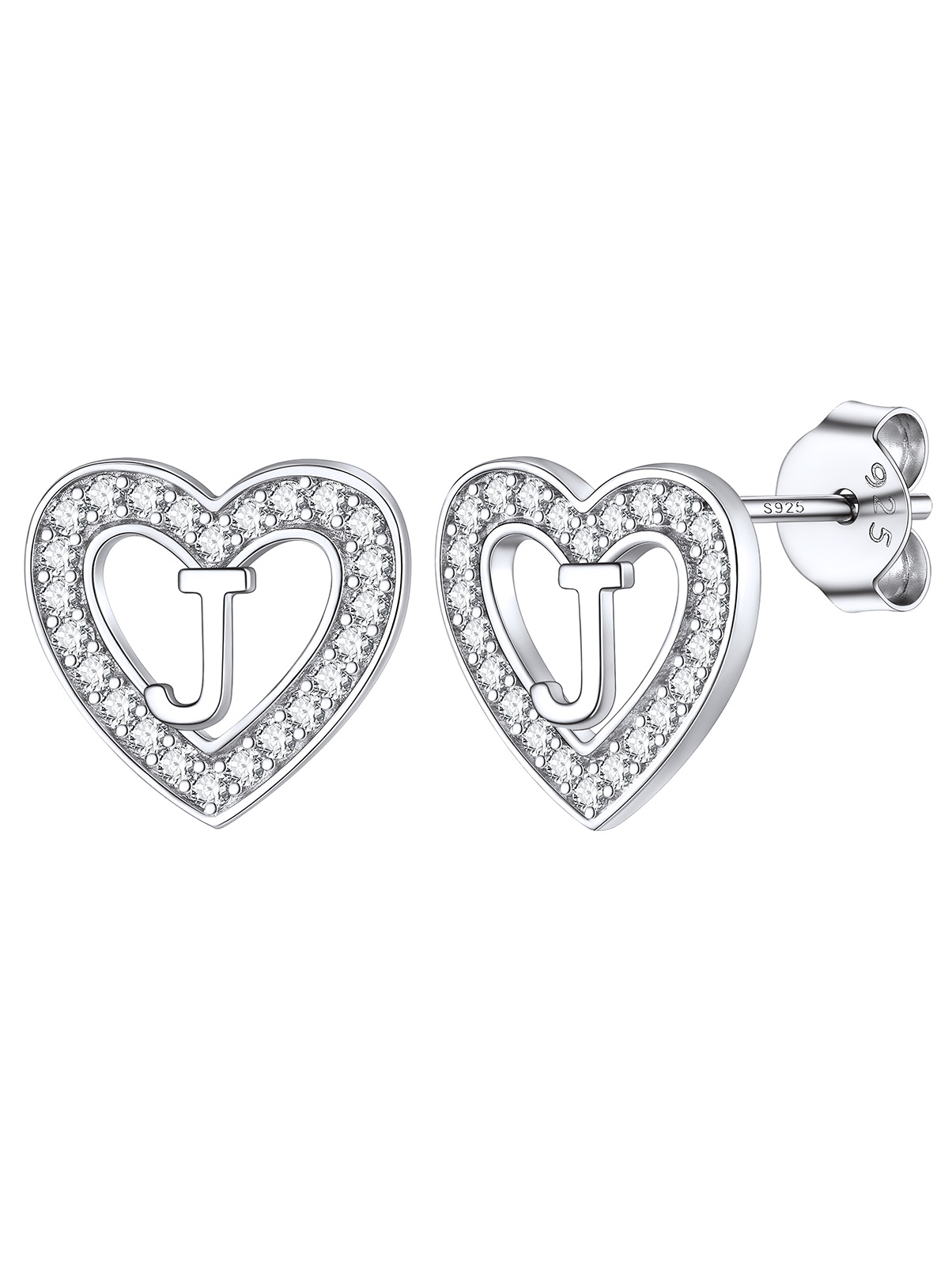 Silvora Initial Heart Stud Earrings for Women Girls Letter A Sterling Silver Earrings with Shiny Cubic Zirconia Birthday Christmas Gift