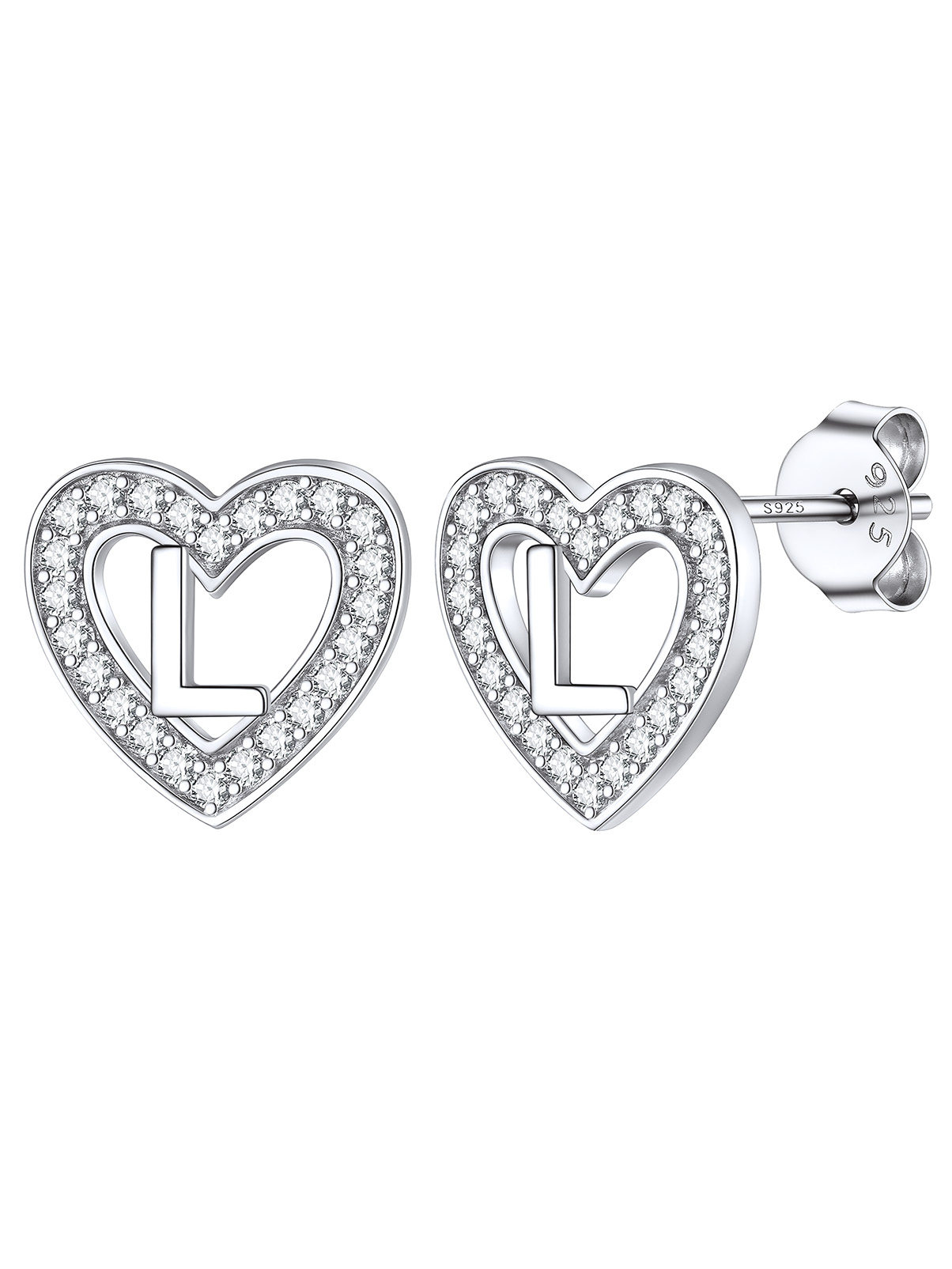 Silvora Initial Heart Stud Earrings for Women Girls Letter A Sterling Silver Earrings with Shiny Cubic Zirconia Birthday Christmas Gift