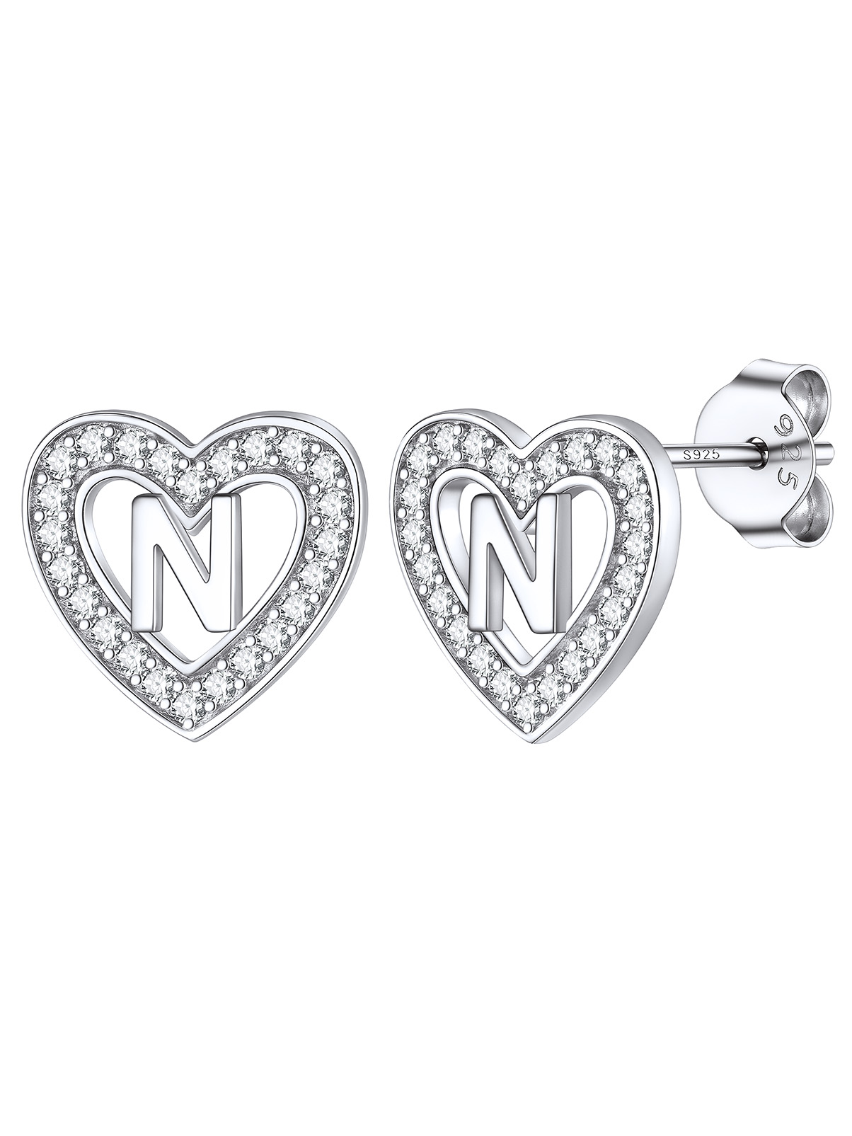 Silvora Initial Heart Stud Earrings for Women Girls Letter A Sterling Silver Earrings with Shiny Cubic Zirconia Birthday Christmas Gift