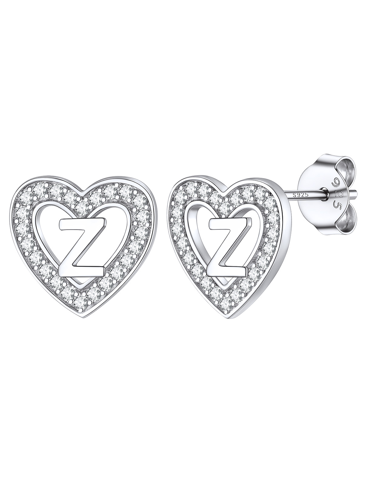 Silvora Initial Heart Stud Earrings for Women Girls Letter A Sterling Silver Earrings with Shiny Cubic Zirconia Birthday Christmas Gift