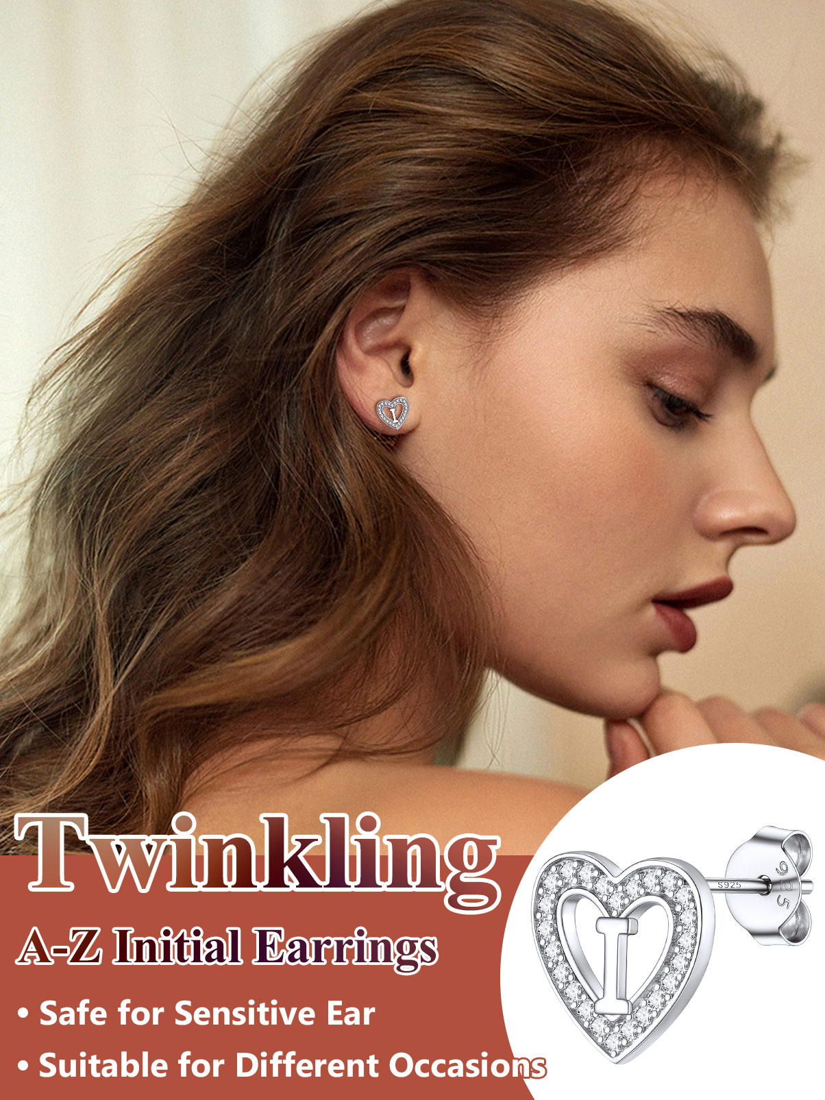Silvora Initial Heart Stud Earrings for Women Girls Letter A Sterling Silver Earrings with Shiny Cubic Zirconia Birthday Christmas Gift