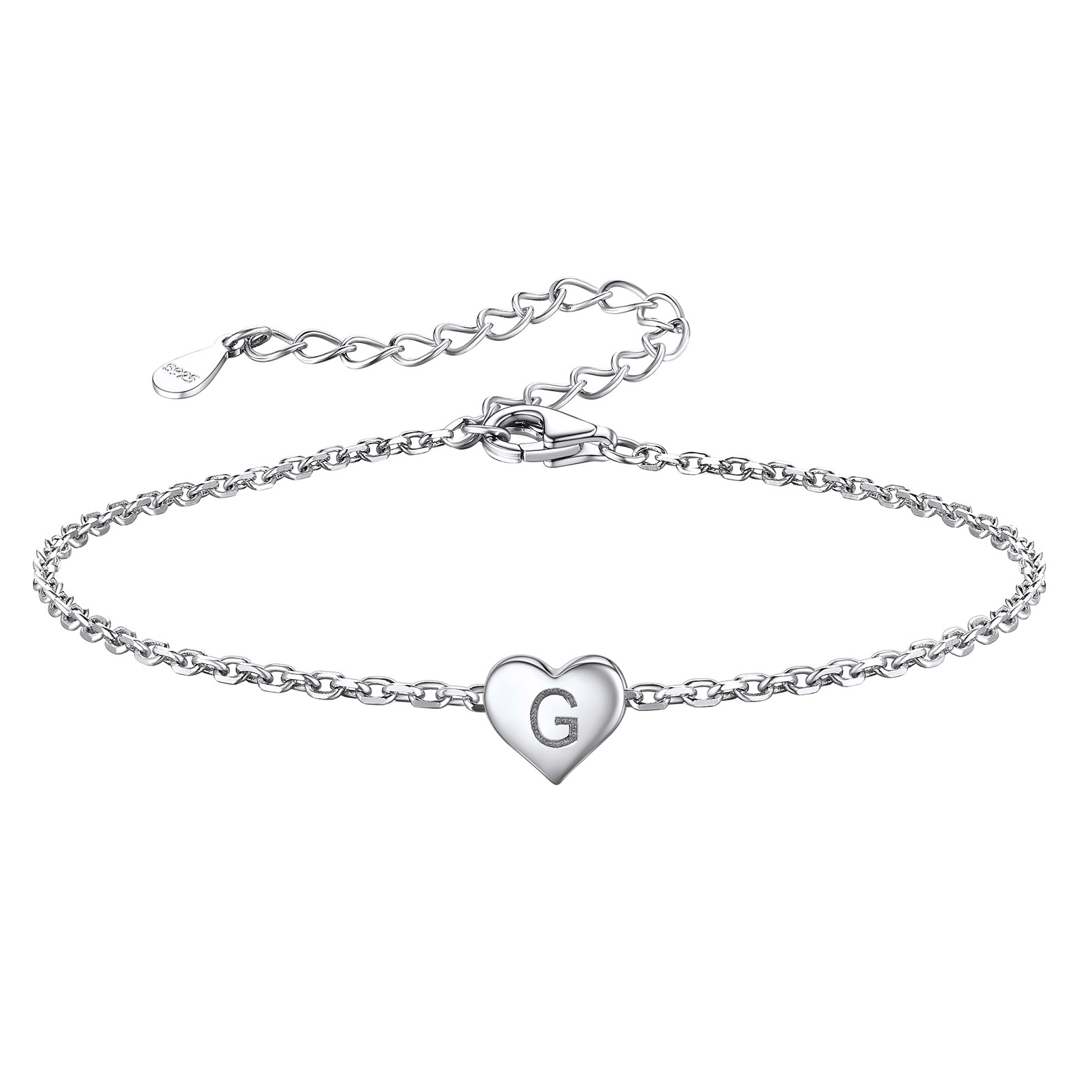 Silvora Initial Heart Bracelet Charms Bracelets 925 Sterling Silver Chain Bracelets for Women Teen Girls - Letter A