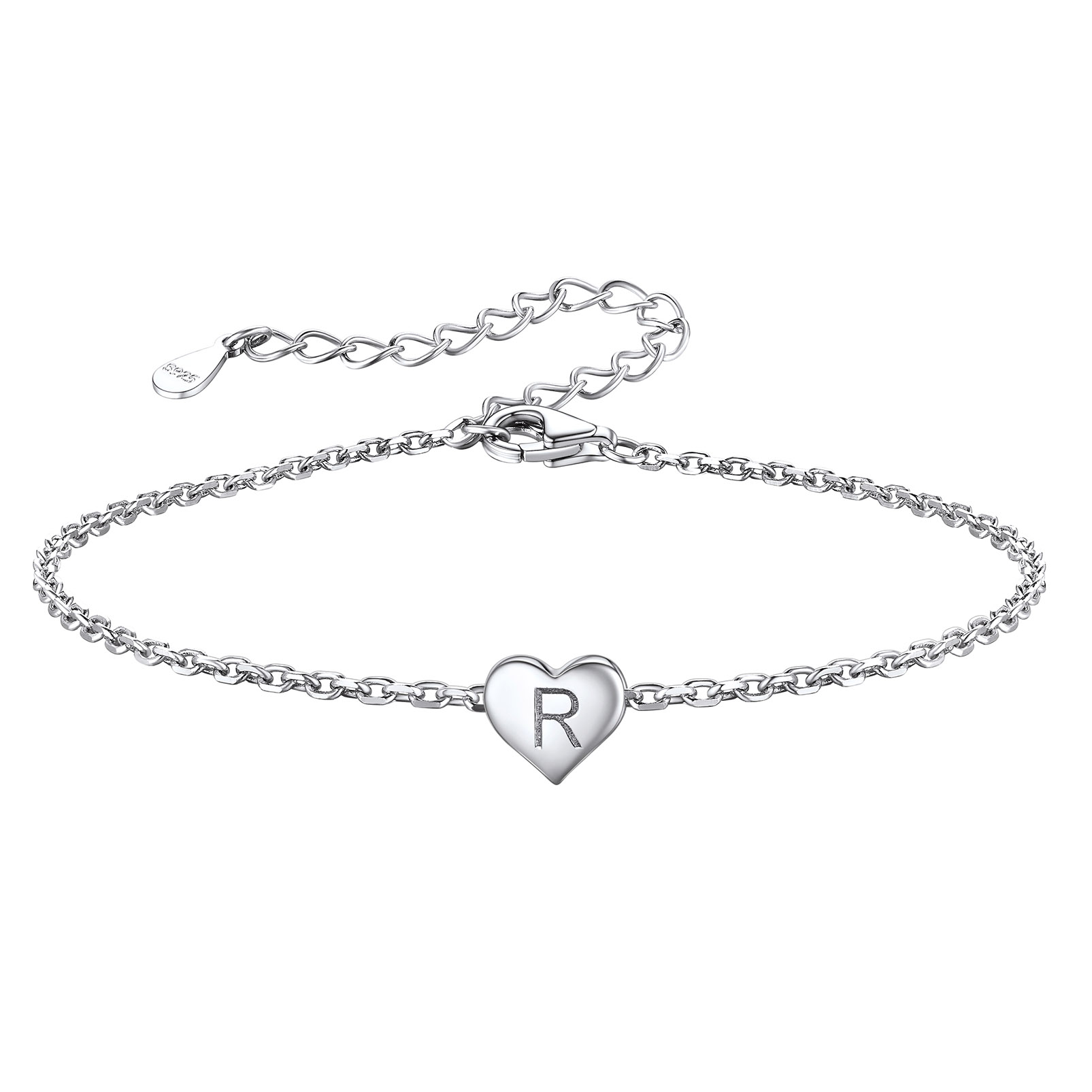 Silvora Initial Heart Bracelet Charms Bracelets 925 Sterling Silver Chain Bracelets for Women Teen Girls - Letter A