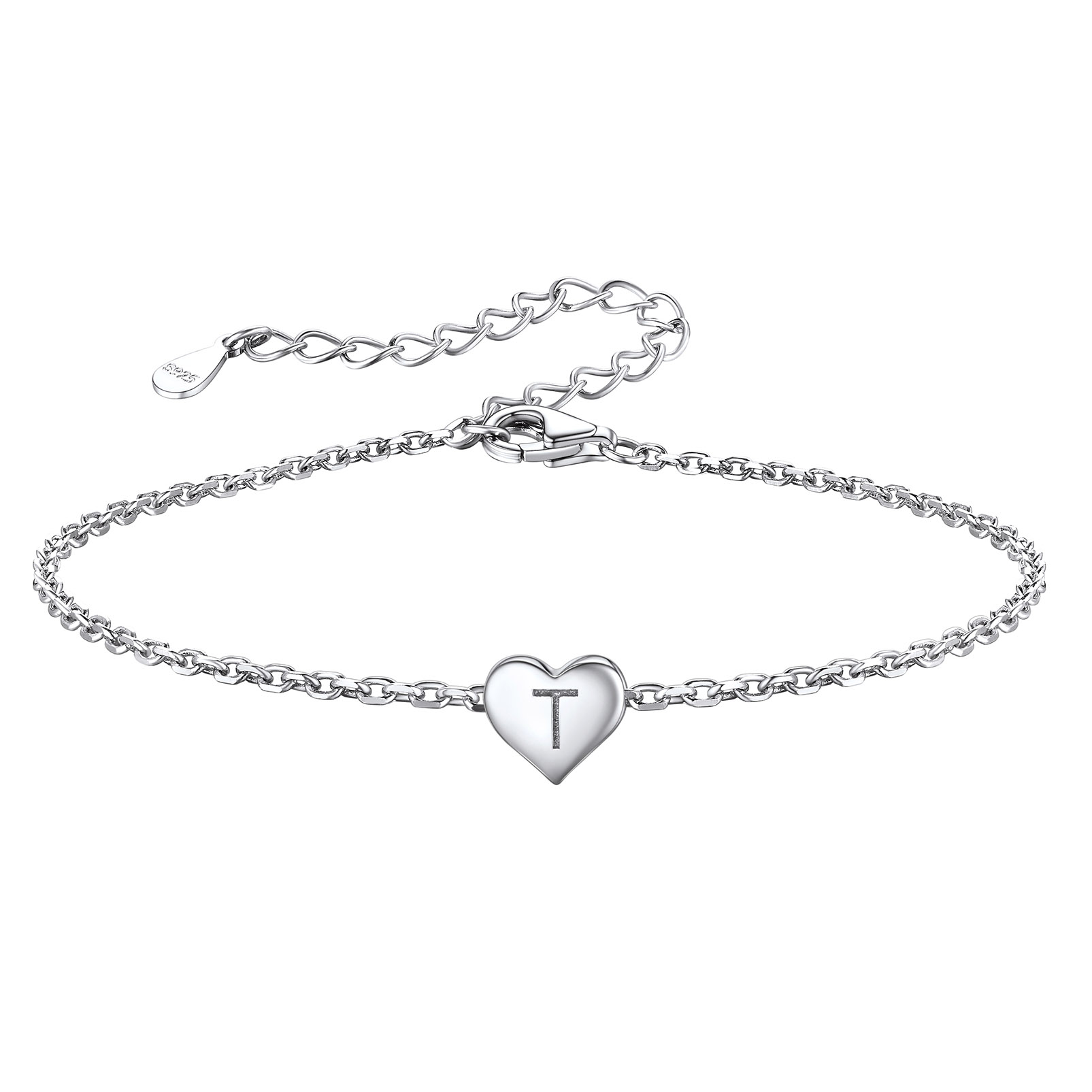 Silvora Initial Heart Bracelet Charms Bracelets 925 Sterling Silver Chain Bracelets for Women Teen Girls - Letter A