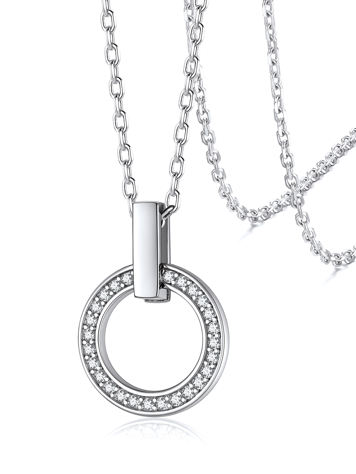 Silvora Women Round Sterling Silver Necklace with Cubic Zirconia, Circle Halo Pendant Necklace Layering Necklace Birthday Christmas Gift