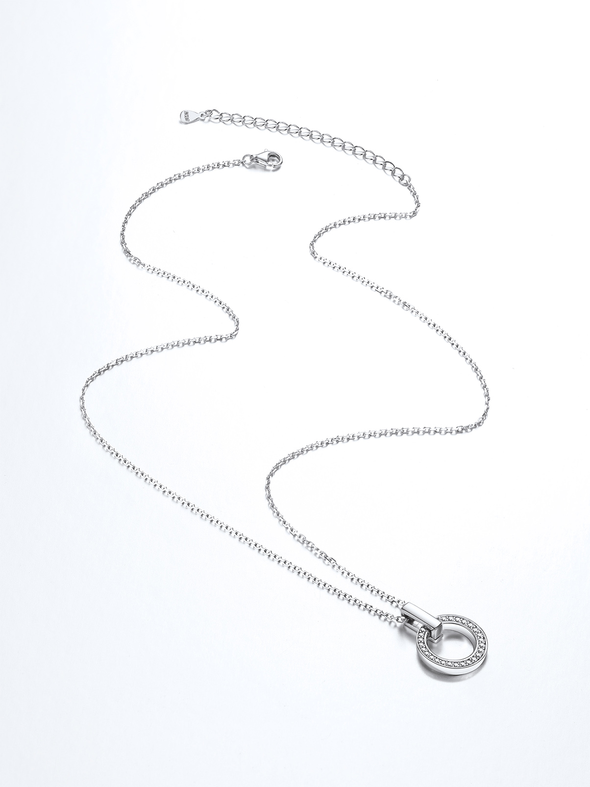 Silvora Women Round Sterling Silver Necklace with Cubic Zirconia, Circle Halo Pendant Necklace Layering Necklace Birthday Christmas Gift