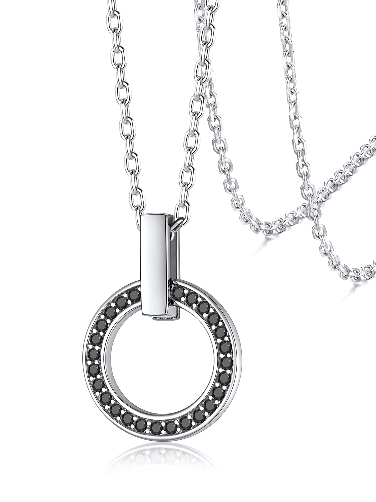 Silvora Women Round Sterling Silver Necklace with Cubic Zirconia, Circle Halo Pendant Necklace Layering Necklace Birthday Christmas Gift