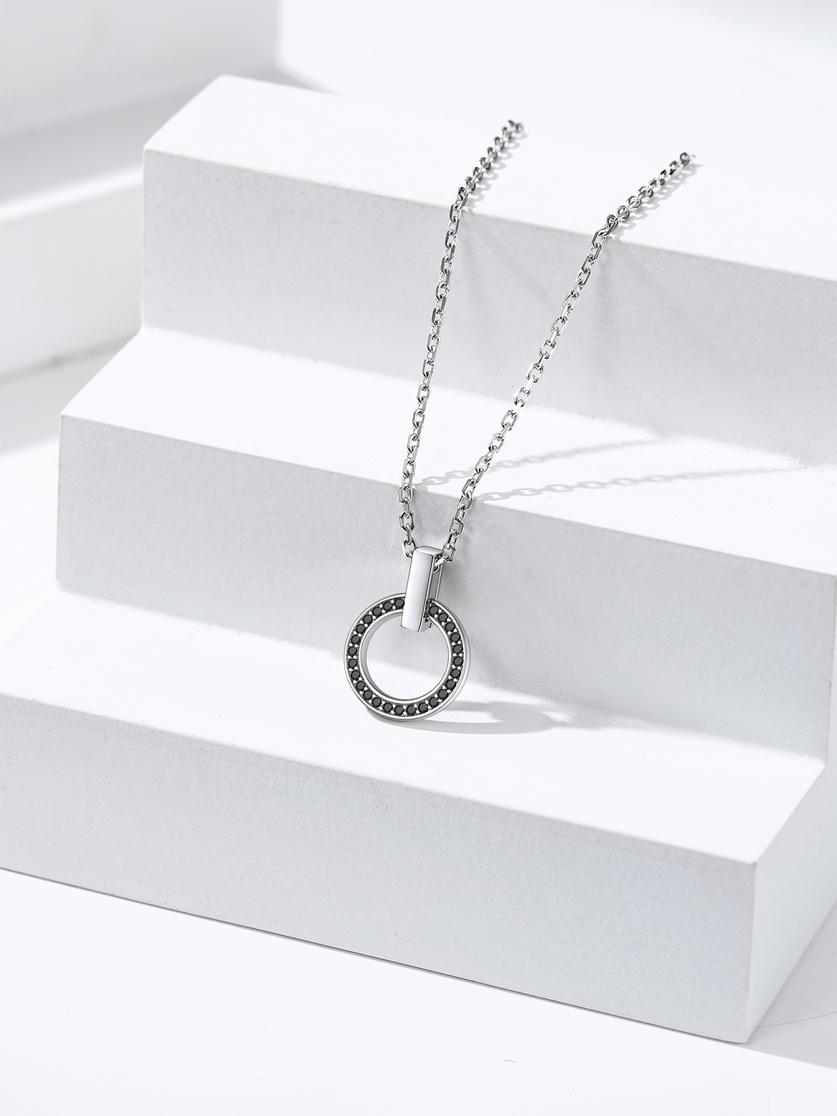 Silvora Women Round Sterling Silver Necklace with Cubic Zirconia, Circle Halo Pendant Necklace Layering Necklace Birthday Christmas Gift