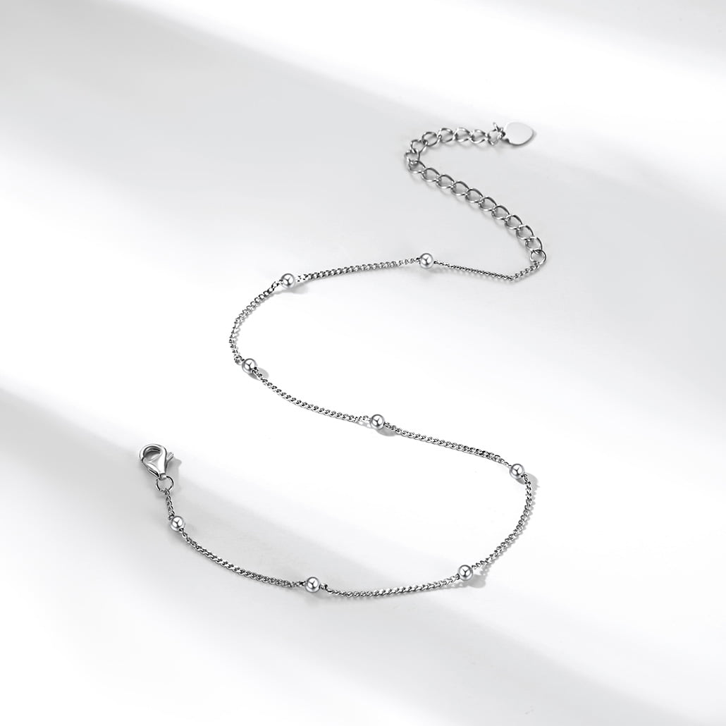Silvora 925 Silver Chain Beads Anklet for Women Ankle Bracelet Foot Jewelry