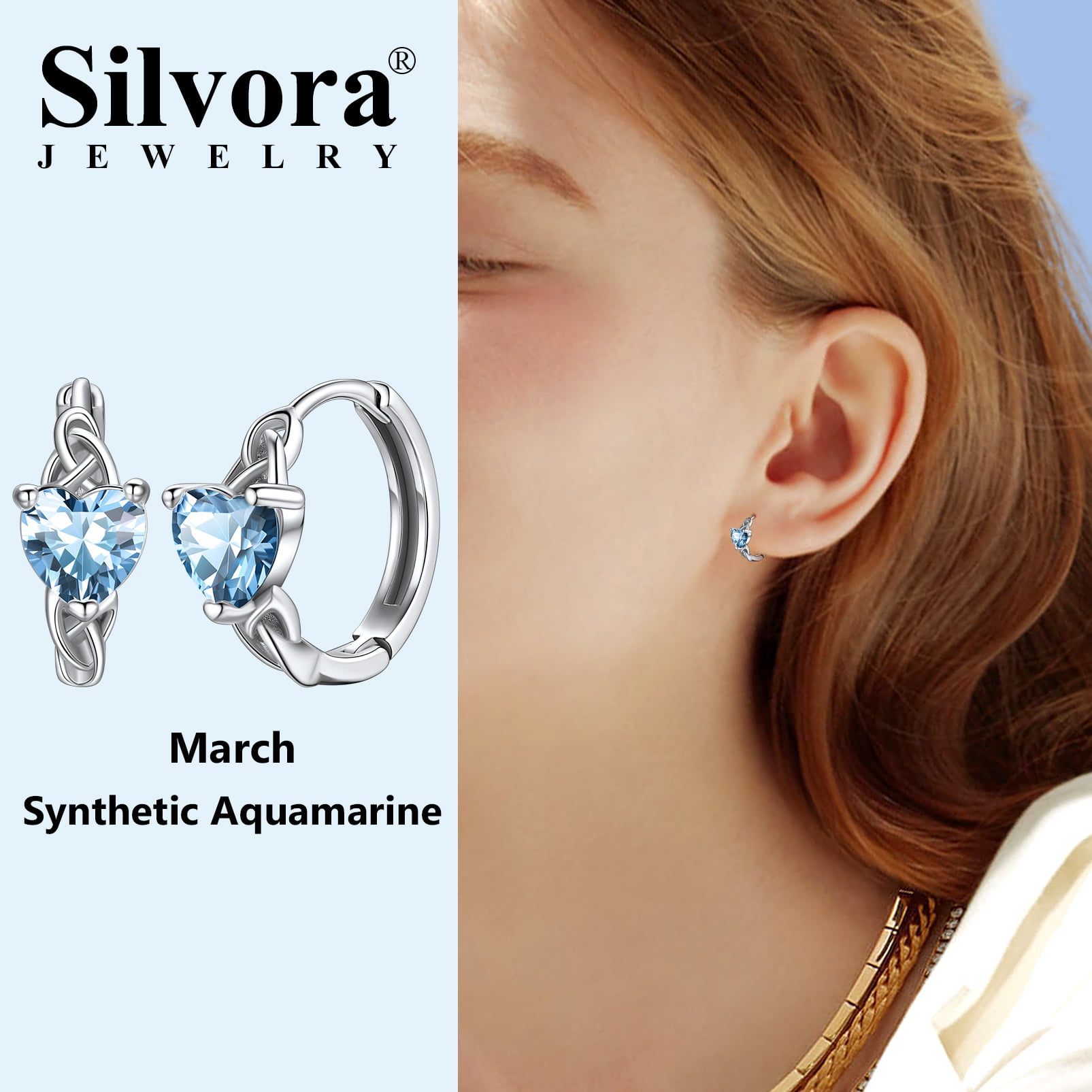 Silvora Birthstone Hoop Earrings Women 925 Sterling Silver Earrings Celtic Knot Cubic Zirconia Birthday Jewelry Gift, May
