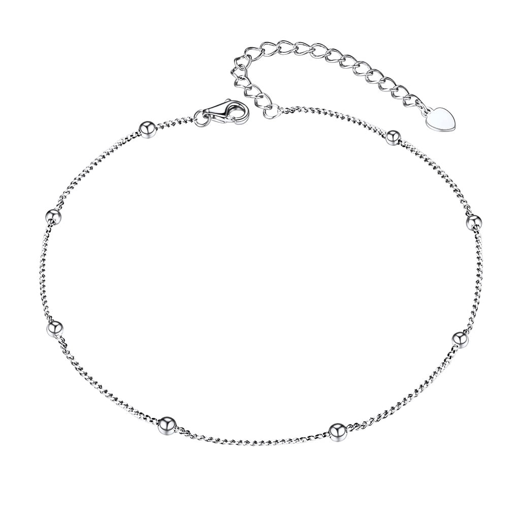 Silvora 925 Silver Chain Beads Anklet for Women Ankle Bracelet Foot Jewelry
