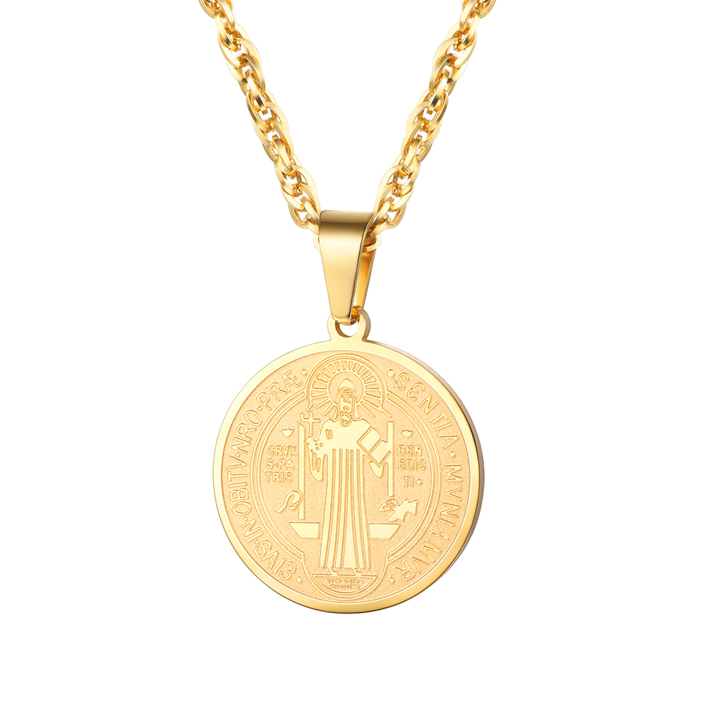 PROSTEEL St Benedict Cross Religious Medal Catholic Stainless Steel Silver/Gold Men Women Necklace