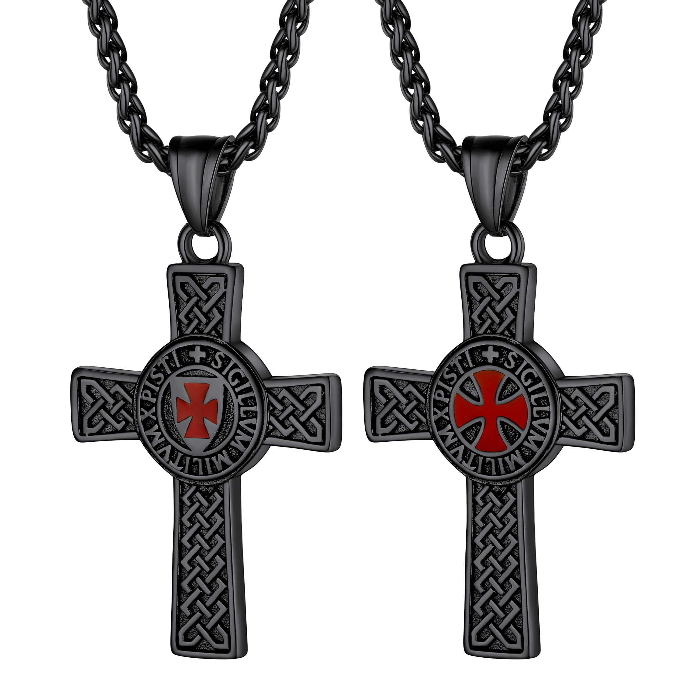PROSTEEL Masonic Templar Crusader Black/Silver Cross Necklace for Women Men Stainless Steel Vintage Pendant Necklace