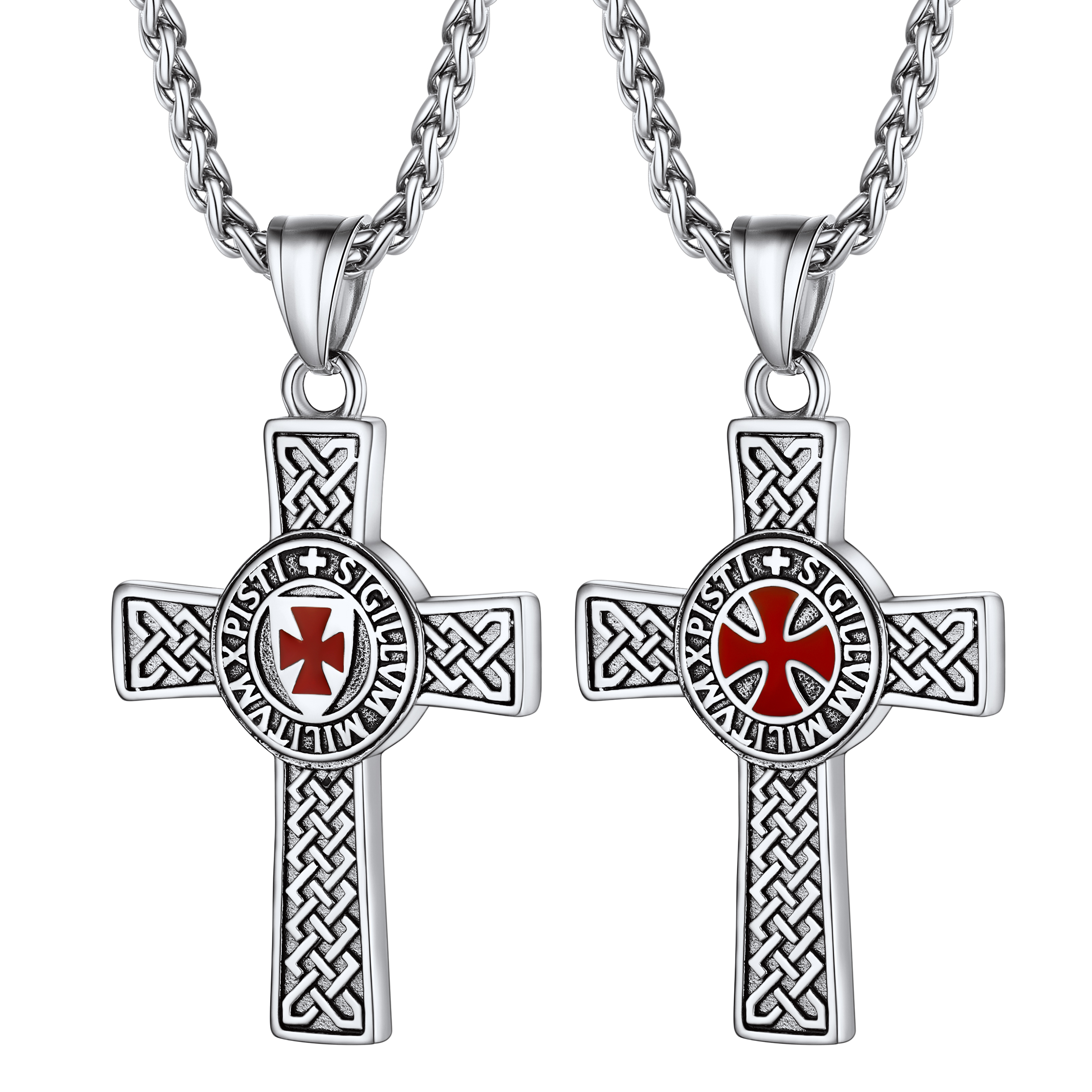 PROSTEEL Masonic Templar Crusader Black/Silver Cross Necklace for Women Men Stainless Steel Vintage Pendant Necklace