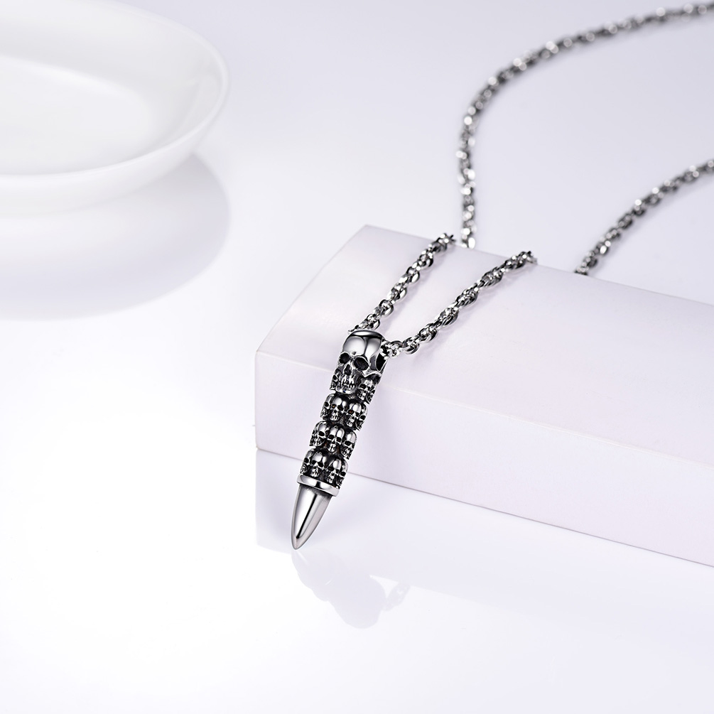 PROSTEEL Skull Bullet Pendant Gothic Stainless Steel Vintage Statement Men Women Necklace