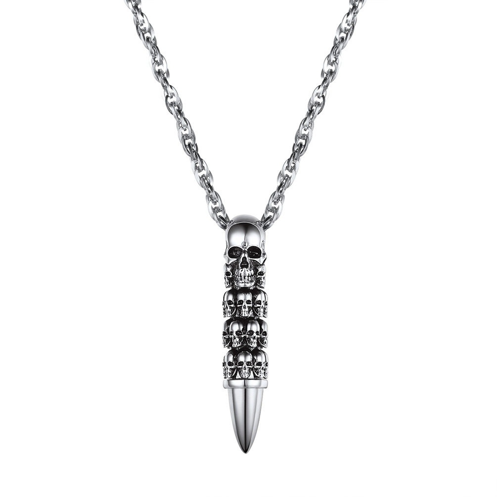 PROSTEEL Skull Bullet Pendant Gothic Stainless Steel Vintage Statement Men Women Necklace