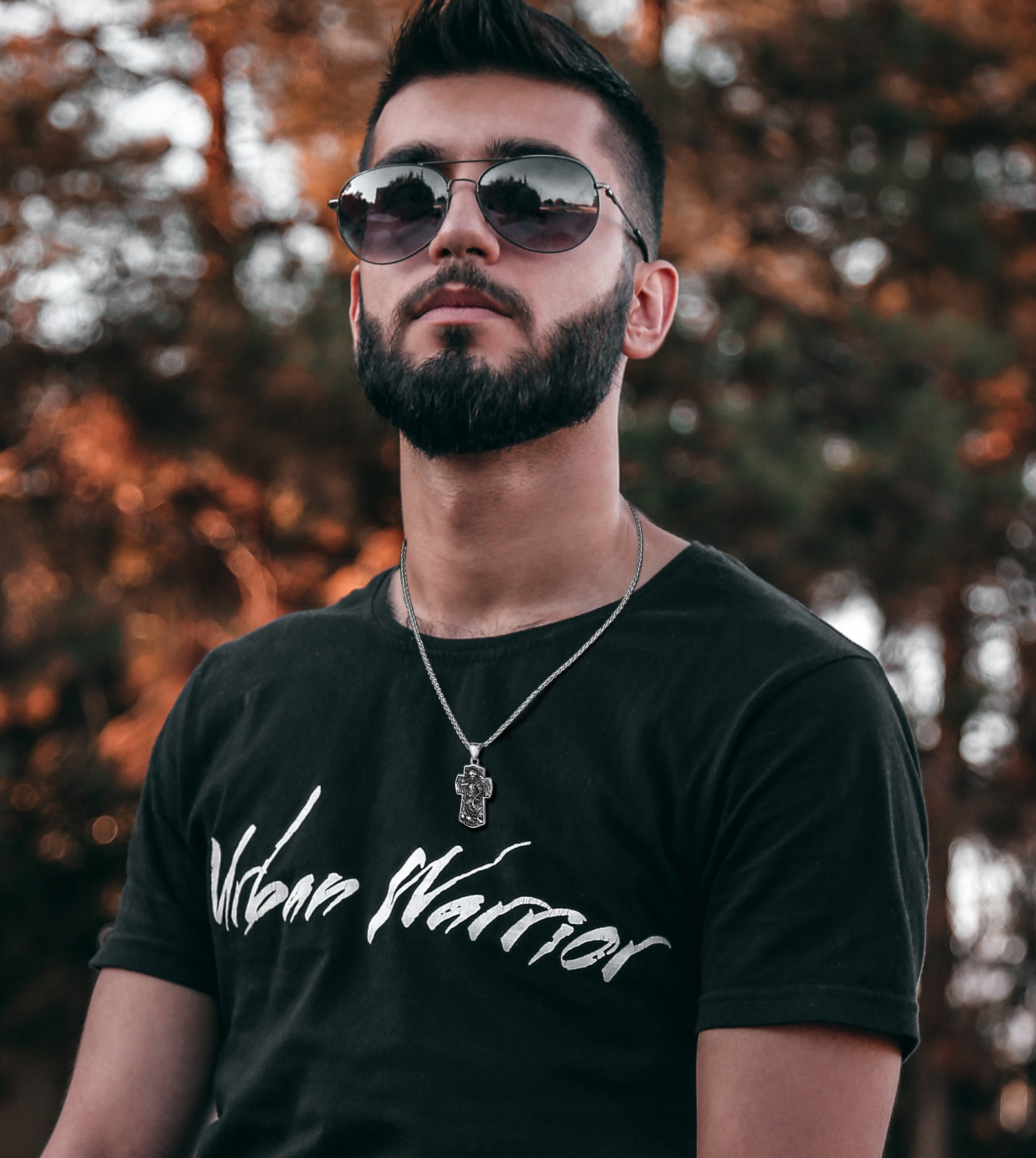 PROSTEEL St. Michael The Archangel Big Cross Pendant Chain 22 inch Stainless Steel Spiritual Necklace for Men