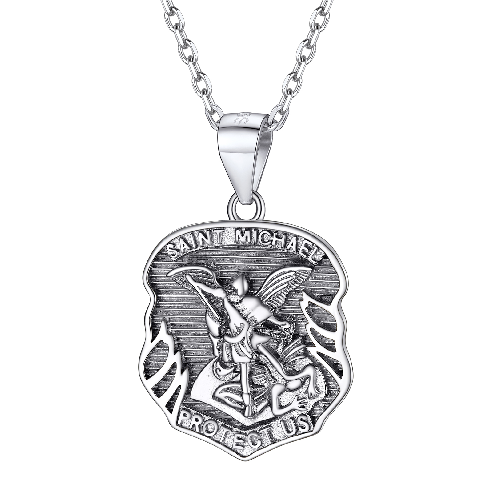 PROSTEEL Sterling Silver St. Michael The Archangel Engraved Necklace Spiritual Gifts for Women Saint Michael Pendant