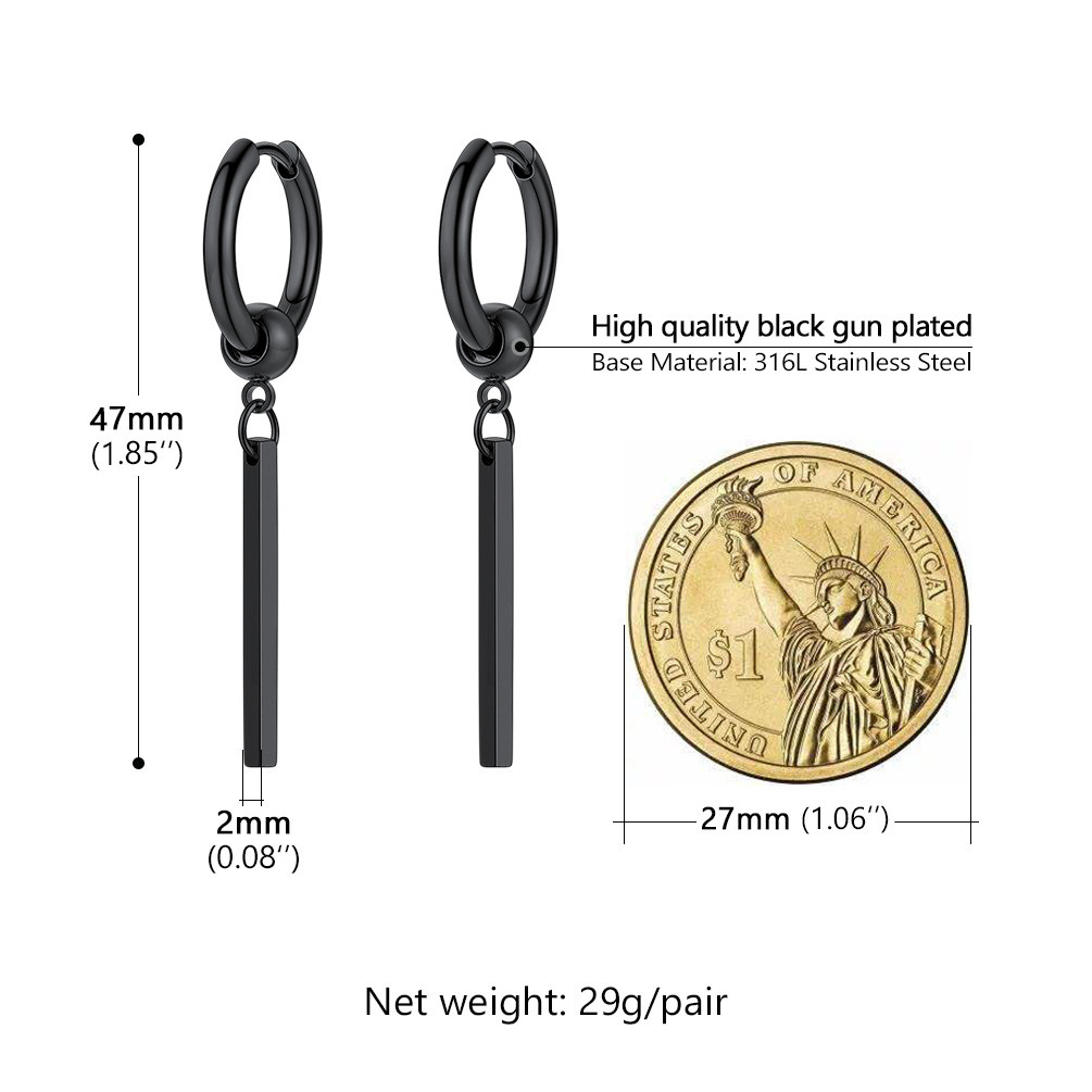 PROSTEEL Black Dangle Geometric Women Mens Earring Punk Steel Gift