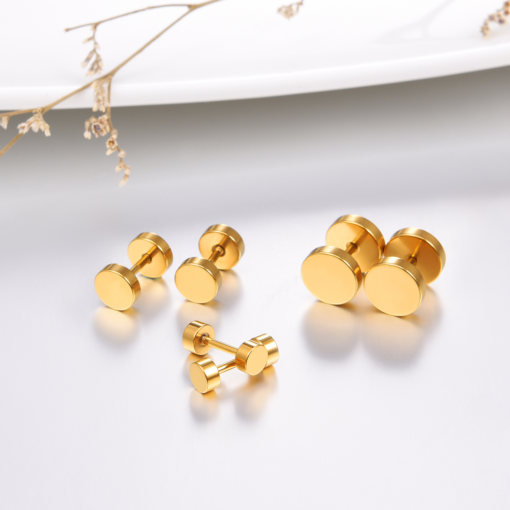 PROSTEEL Stud Earrings Set for Men Women Flat 18K Gold Plated Round Studs Hypoallergenic