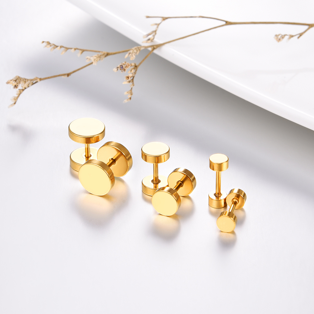 PROSTEEL Stud Earrings Set for Men Women Flat 18K Gold Plated Round Studs Hypoallergenic