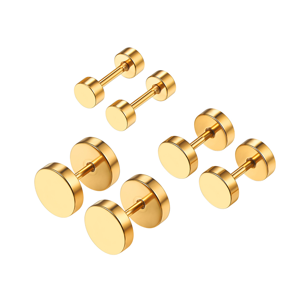 PROSTEEL Stud Earrings Set for Men Women Flat 18K Gold Plated Round Studs Hypoallergenic
