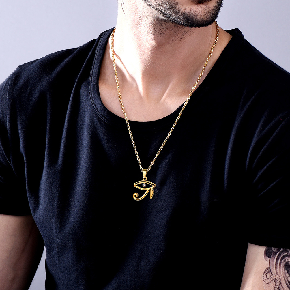 PROSTEEL Eye of Horus African Vintage Pendant Rhinestone Egyptian Women Men Chain Necklace Silver/Black/Gold